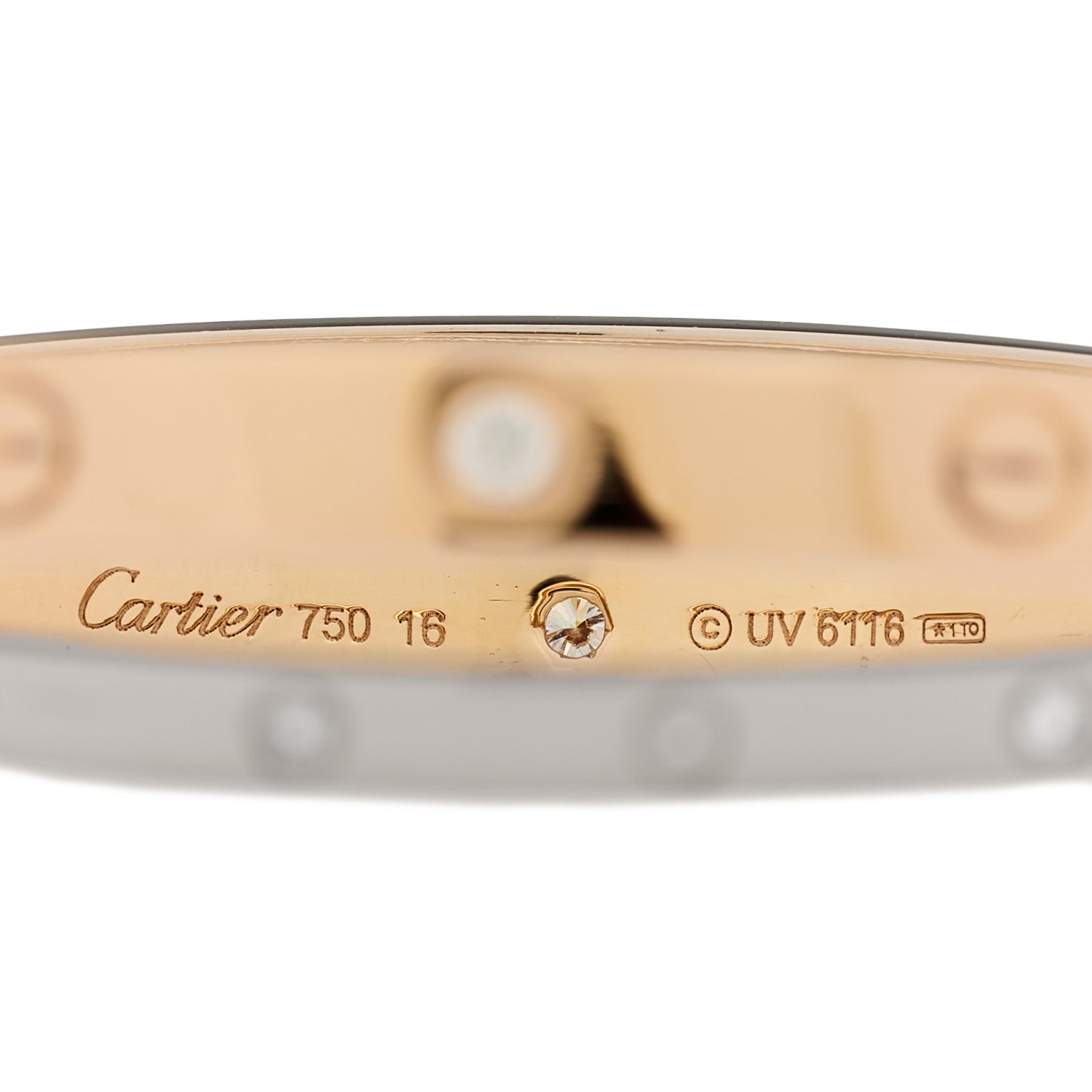 18K Pink White Gold 12 Diamond Double LOVE Bracelet 16