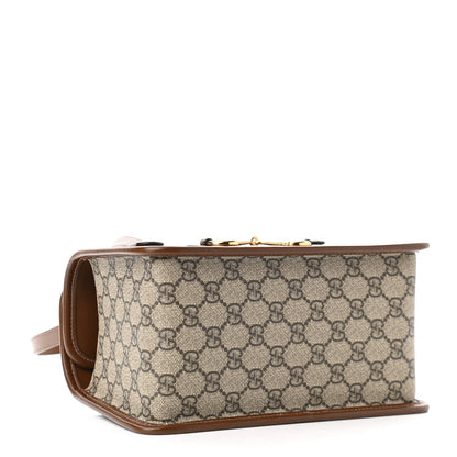 Gucci GG Supreme Monogram Azalea Calfskin Mini Horsebit 1955 Foldover Top Handle Bag Beige Ebony Brown Sugar 4 of 10