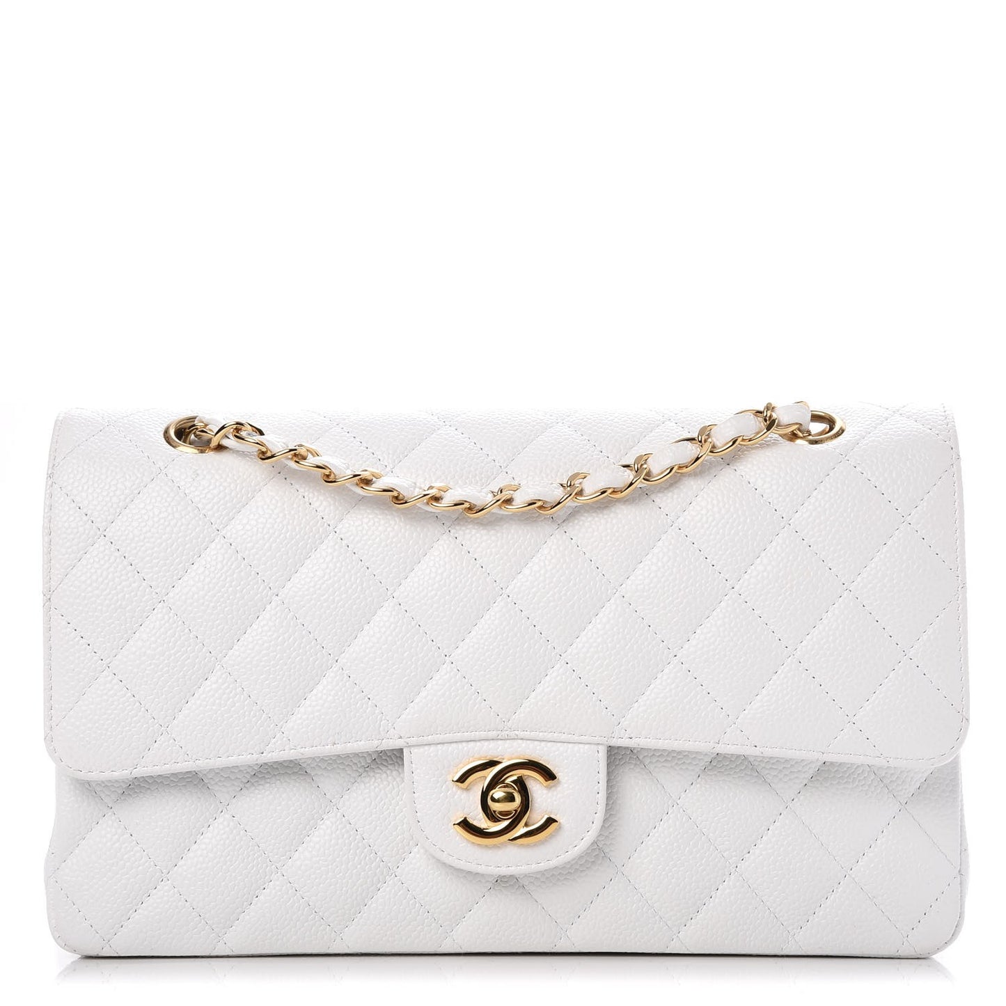 Caviar Quilted Medium Double Flap White