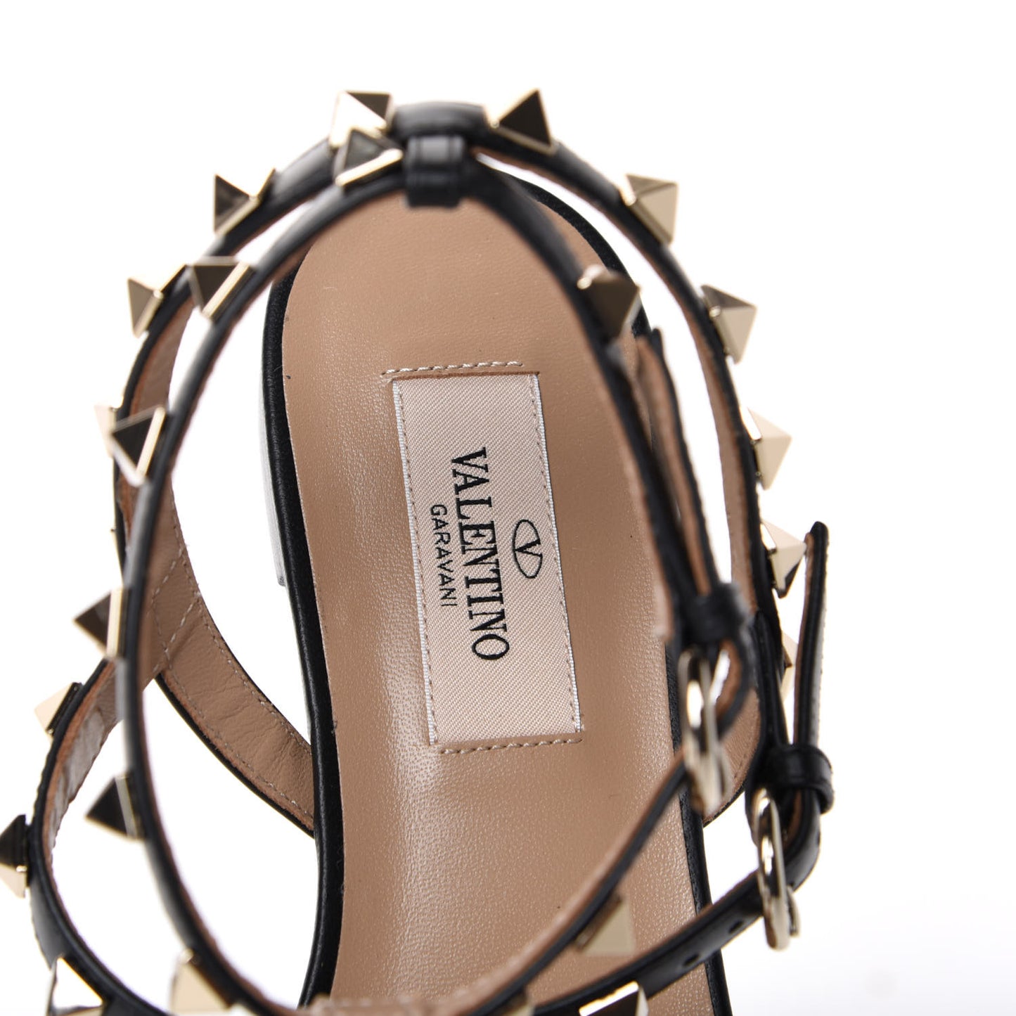 Calfskin Rockstud Ankle Wrap Flat Thong Sandals 36 Black
