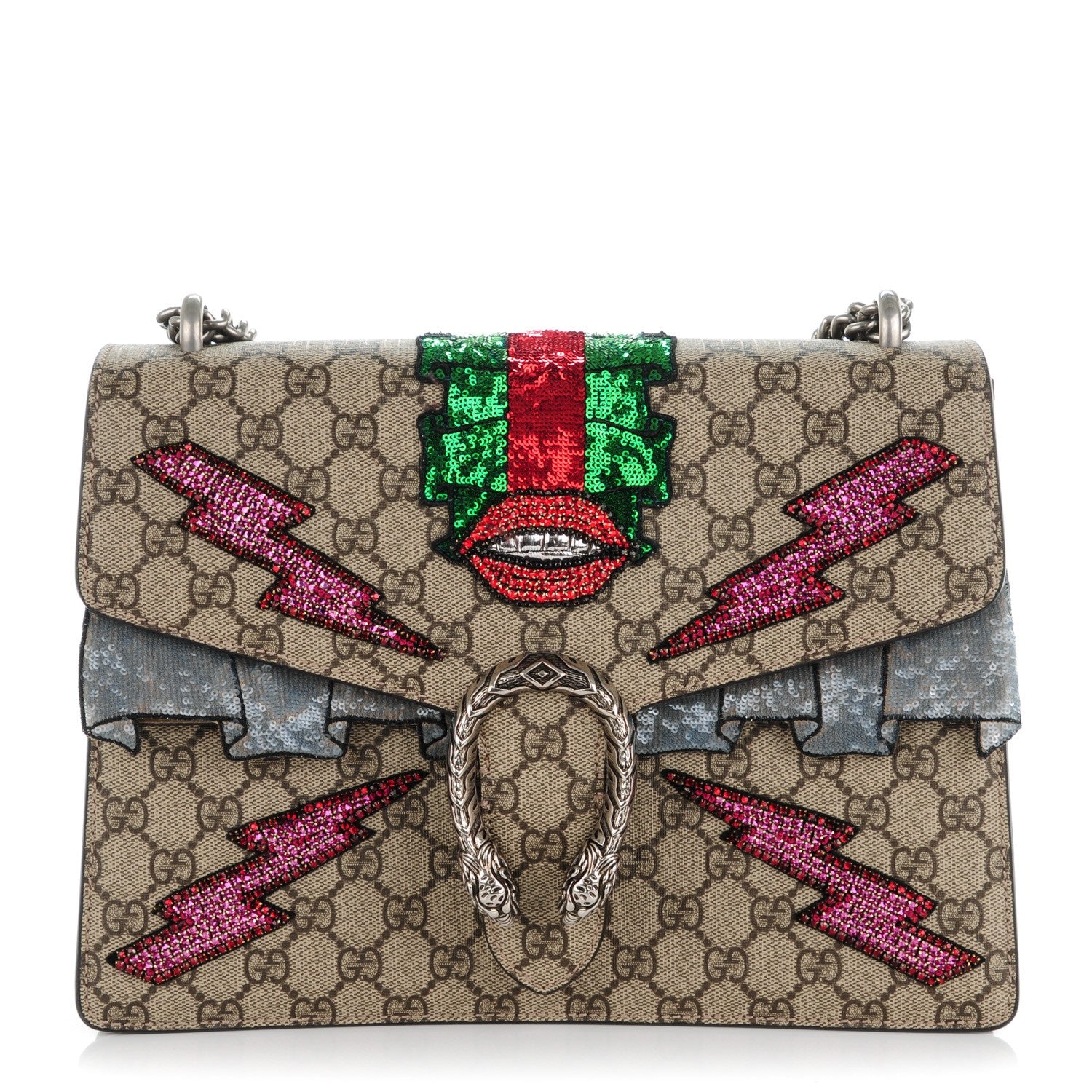 Gucci GG Supreme Monogram Lightning Embroidered Medium Dionysus Shoulder Bag Beige 1 of 7