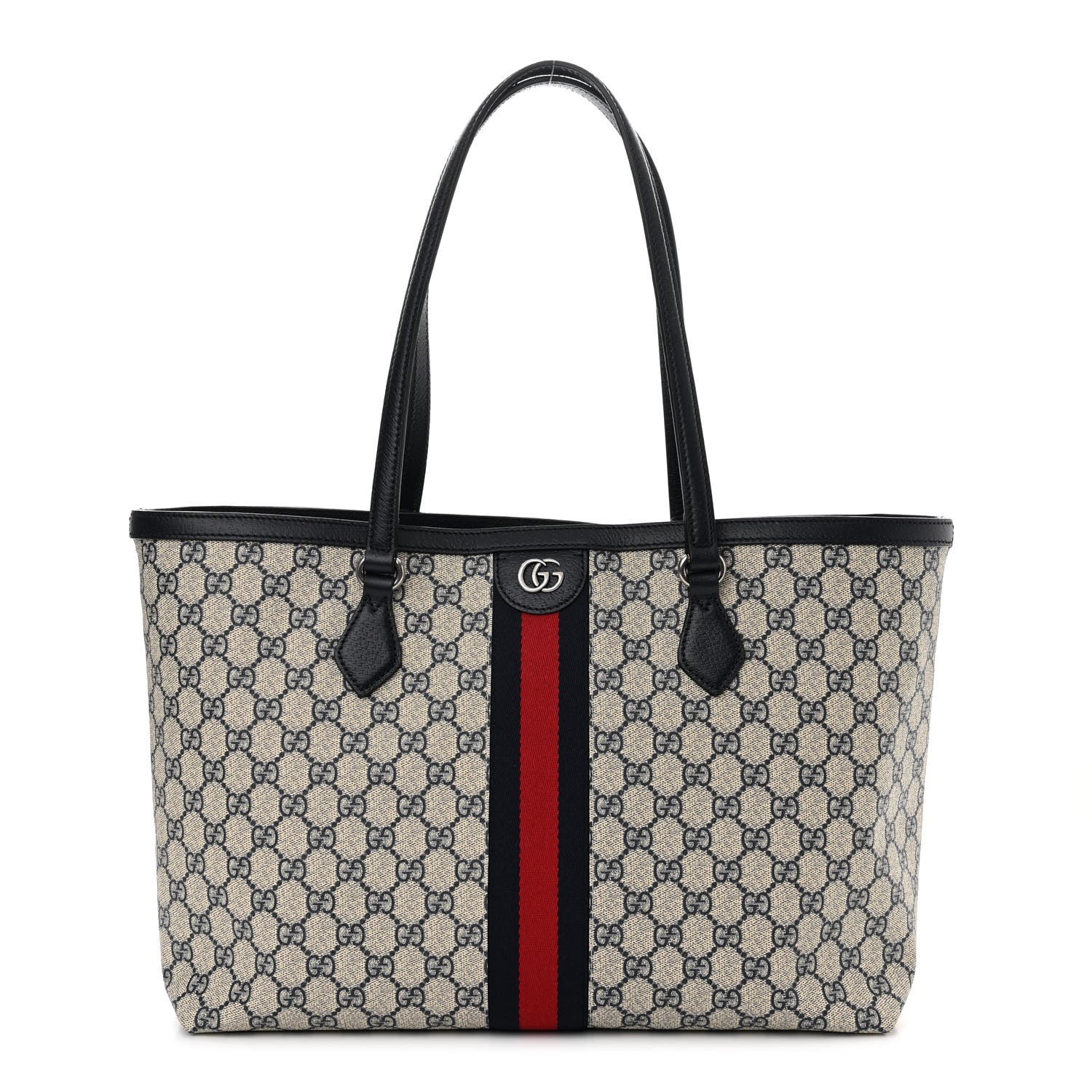 Gucci GG Supreme Monogram Textured Calfskin Web Medium Ophidia Shopping Tote Beige Blue 1 of 12