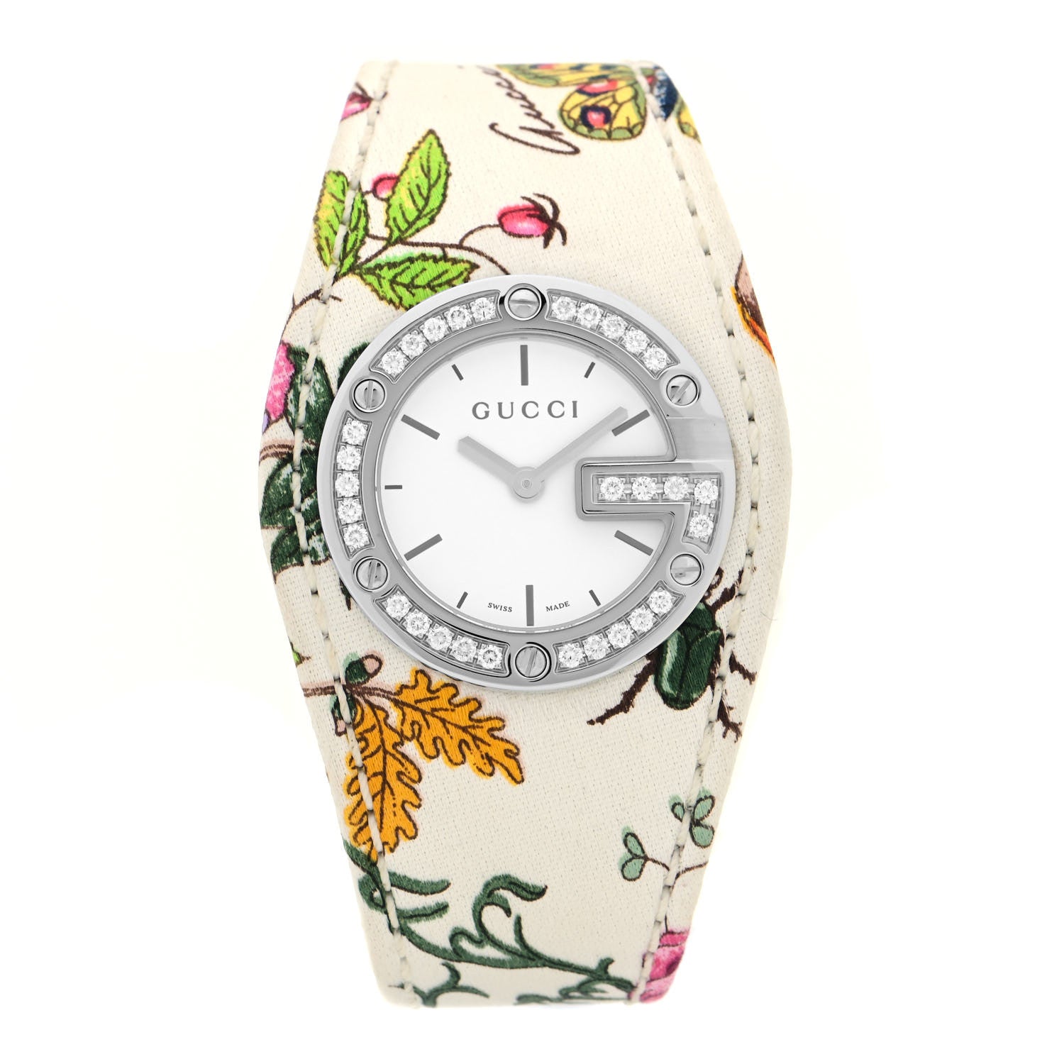 Gucci Stainless Steel Canvas Diamond Bezel 31mm 104 Flower Quartz Watch 1 of 5
