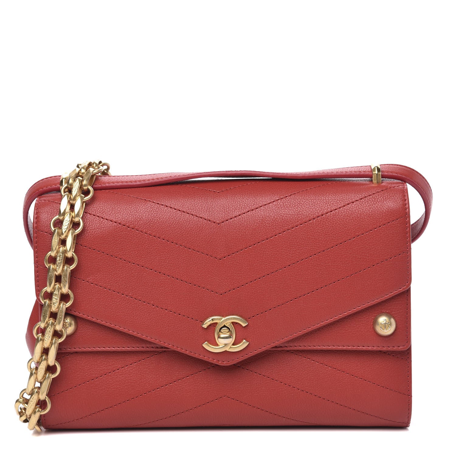 Chanel Calfskin Chevron Quilted Casual Trip Flap Red 1 of 11