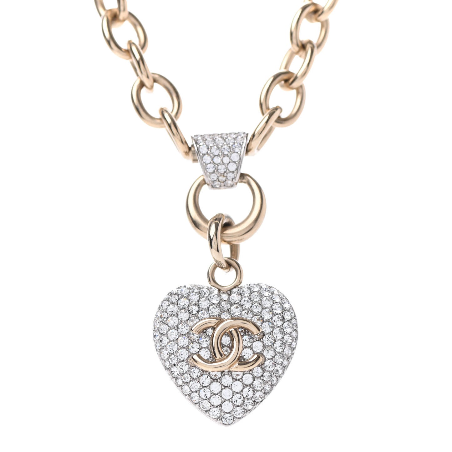 Crystal Heart CC Necklace Gold