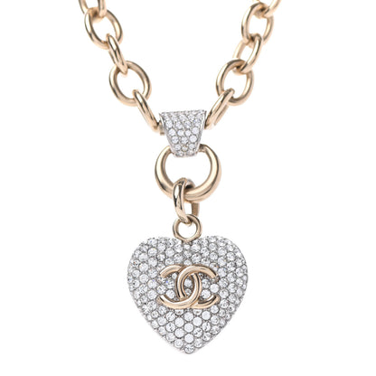 Chanel Crystal Heart CC Necklace Gold 3 of 3