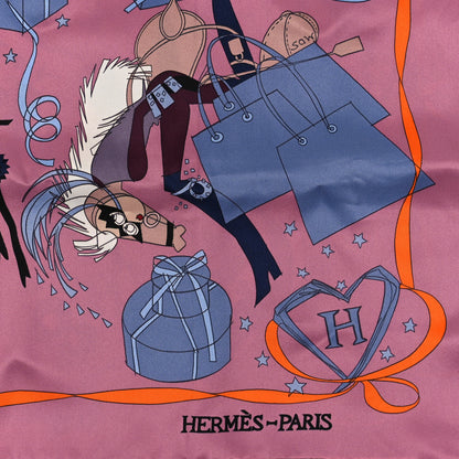 Hermes Silk Le Bal Masque Scarf 70 Vieux Rose Blue Jean Orange 2 of 4