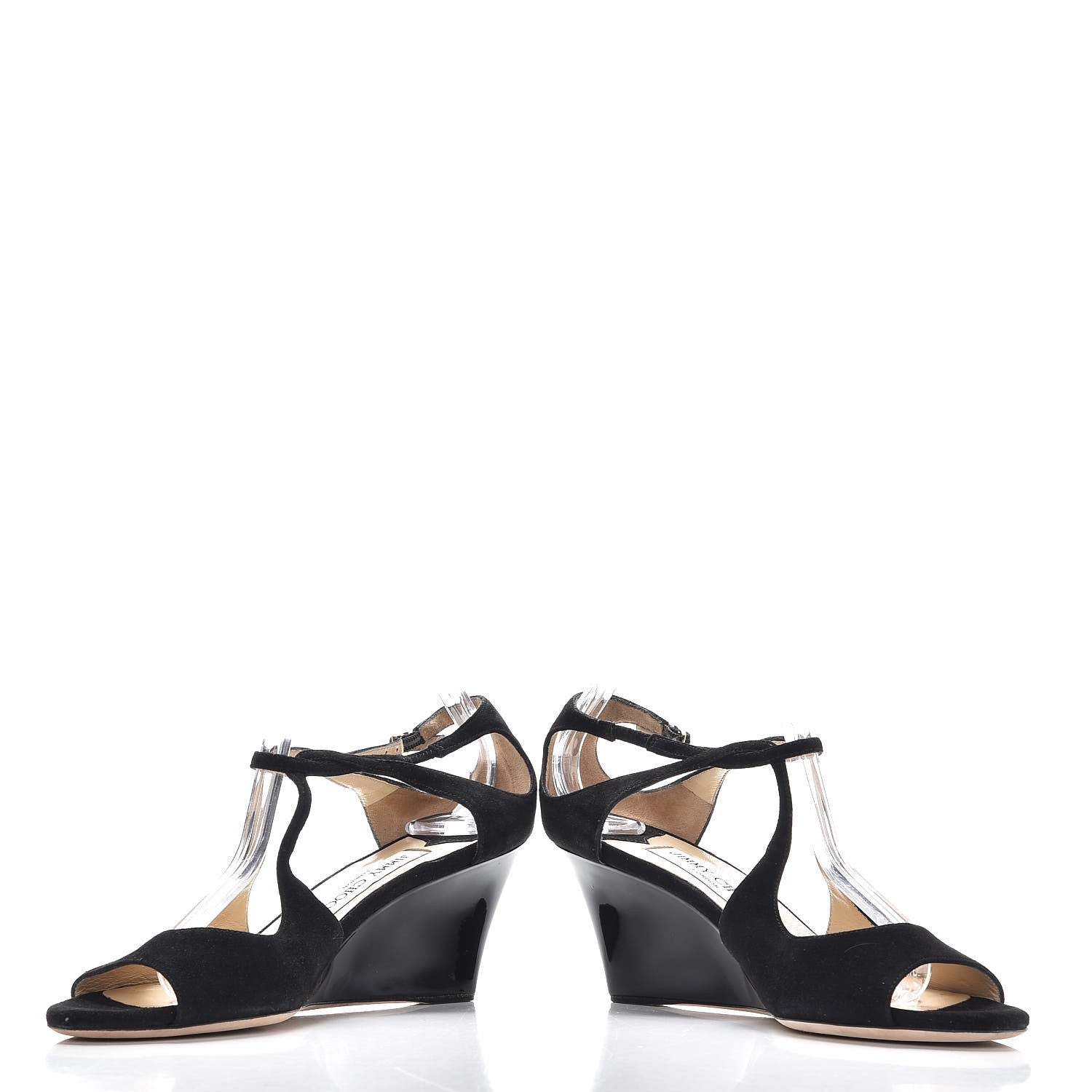 Jimmy Choo Suede Patent Verena Peep Toe Wedge Sandals 38 Black 5 of 9