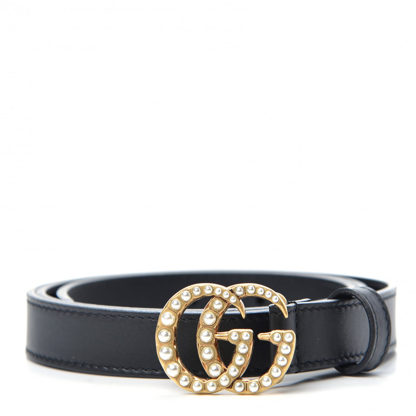 Moon Calfskin Pearl Double G 20mm Belt 80 32 Black Cream