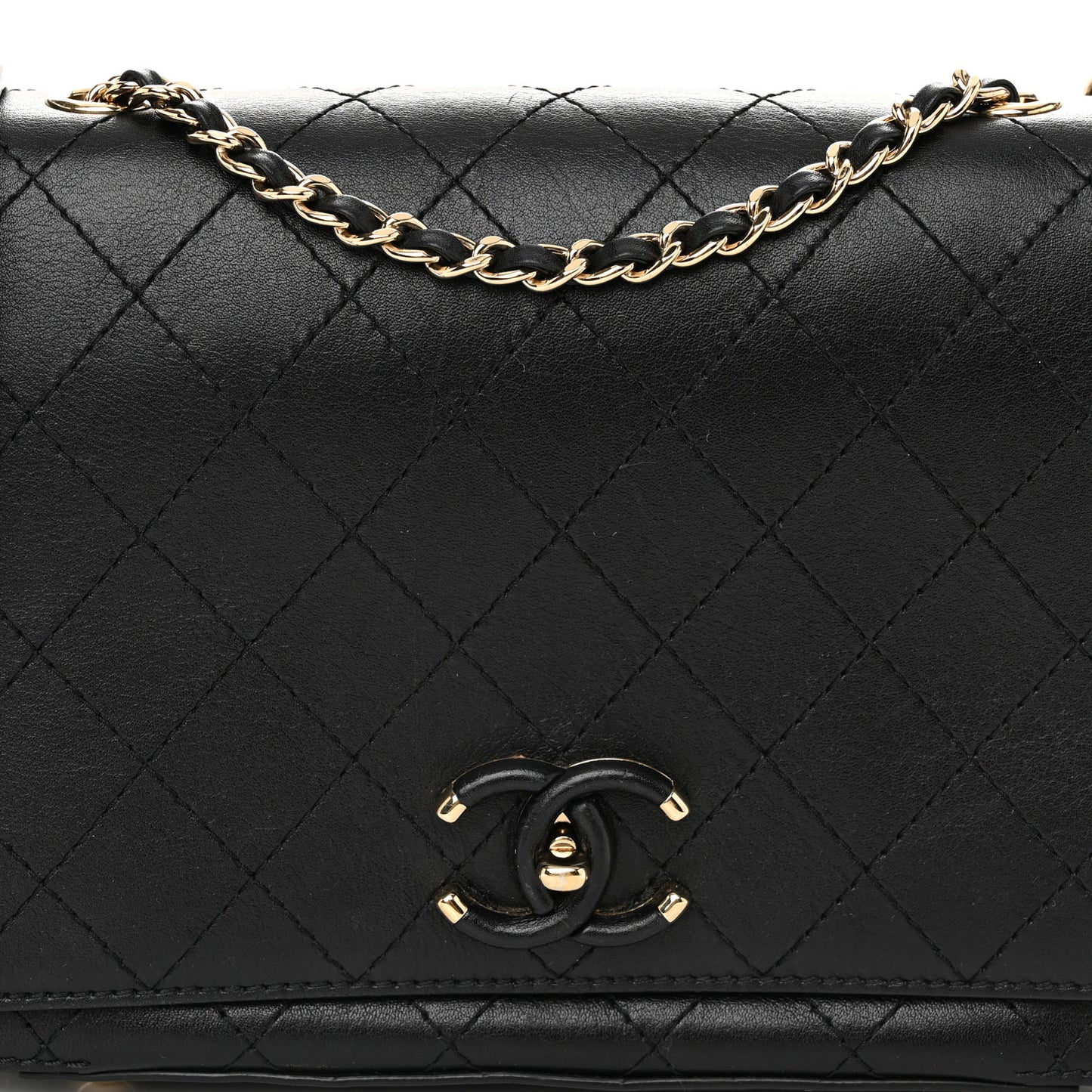 Calfskin Stitched CC Case Flap Bag Black