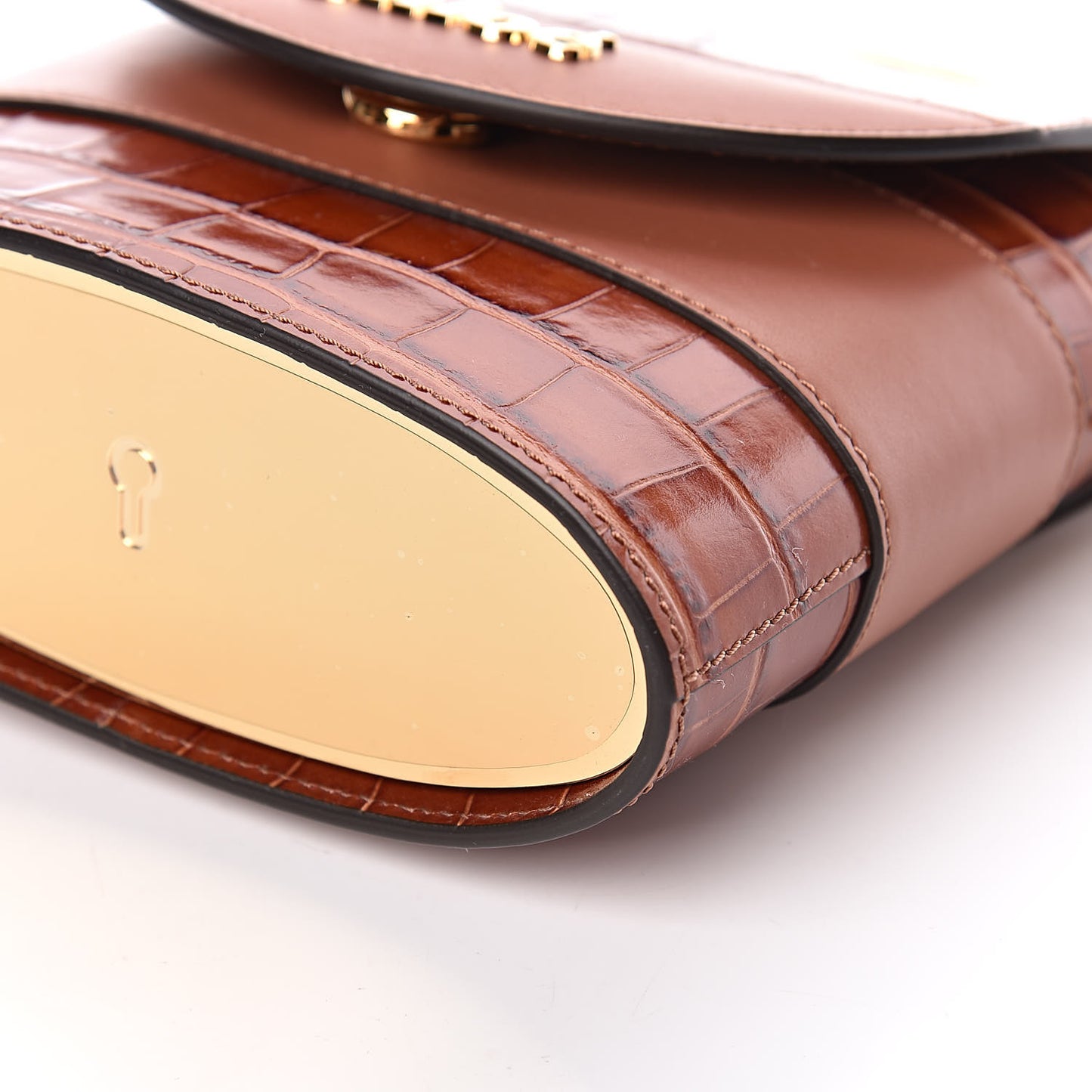 Calfskin Crocodile Embossed Small Aby Lock Chestnut Brown