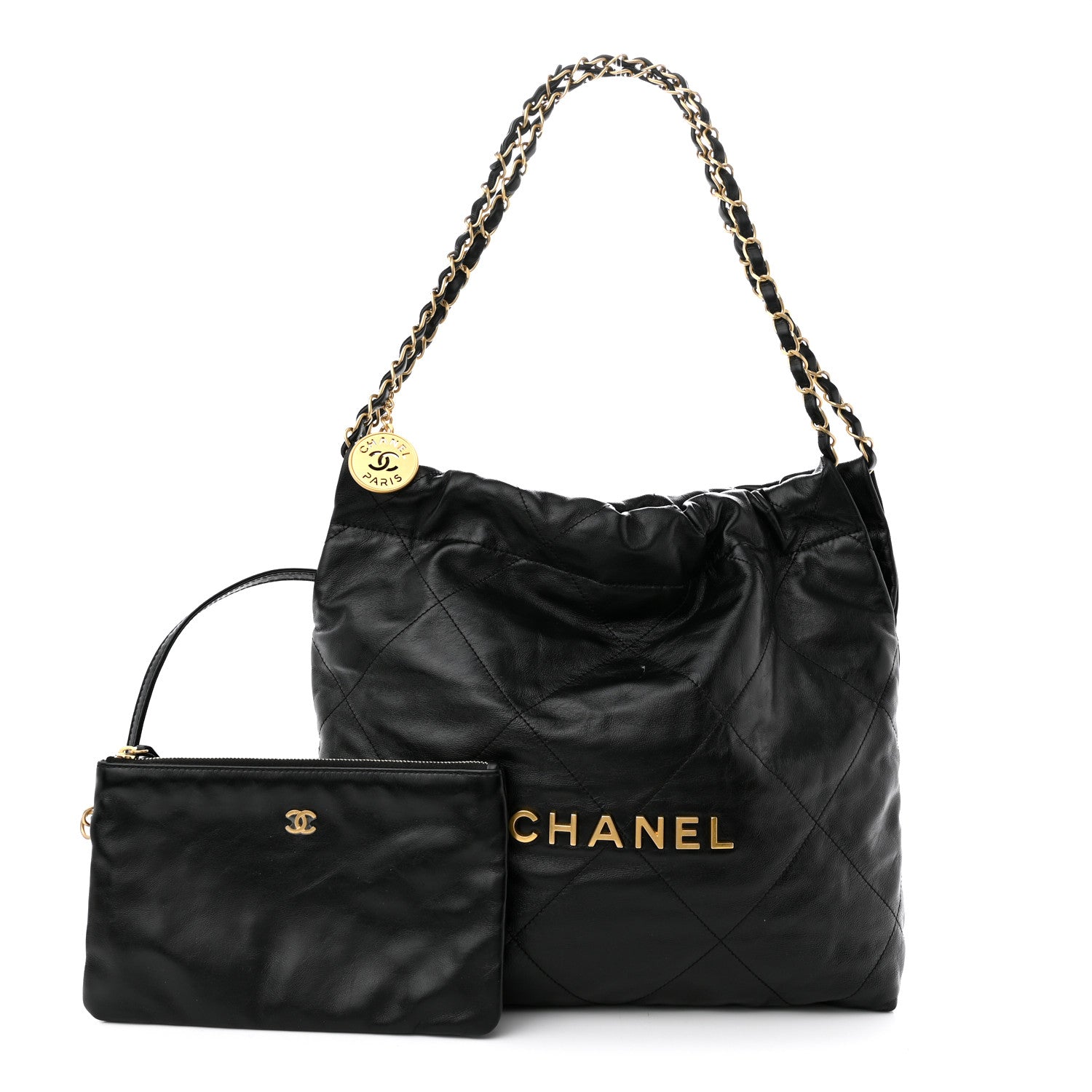 Chanel Shiny Calfskin Quilted Small Chanel 22 Black 1 of 12