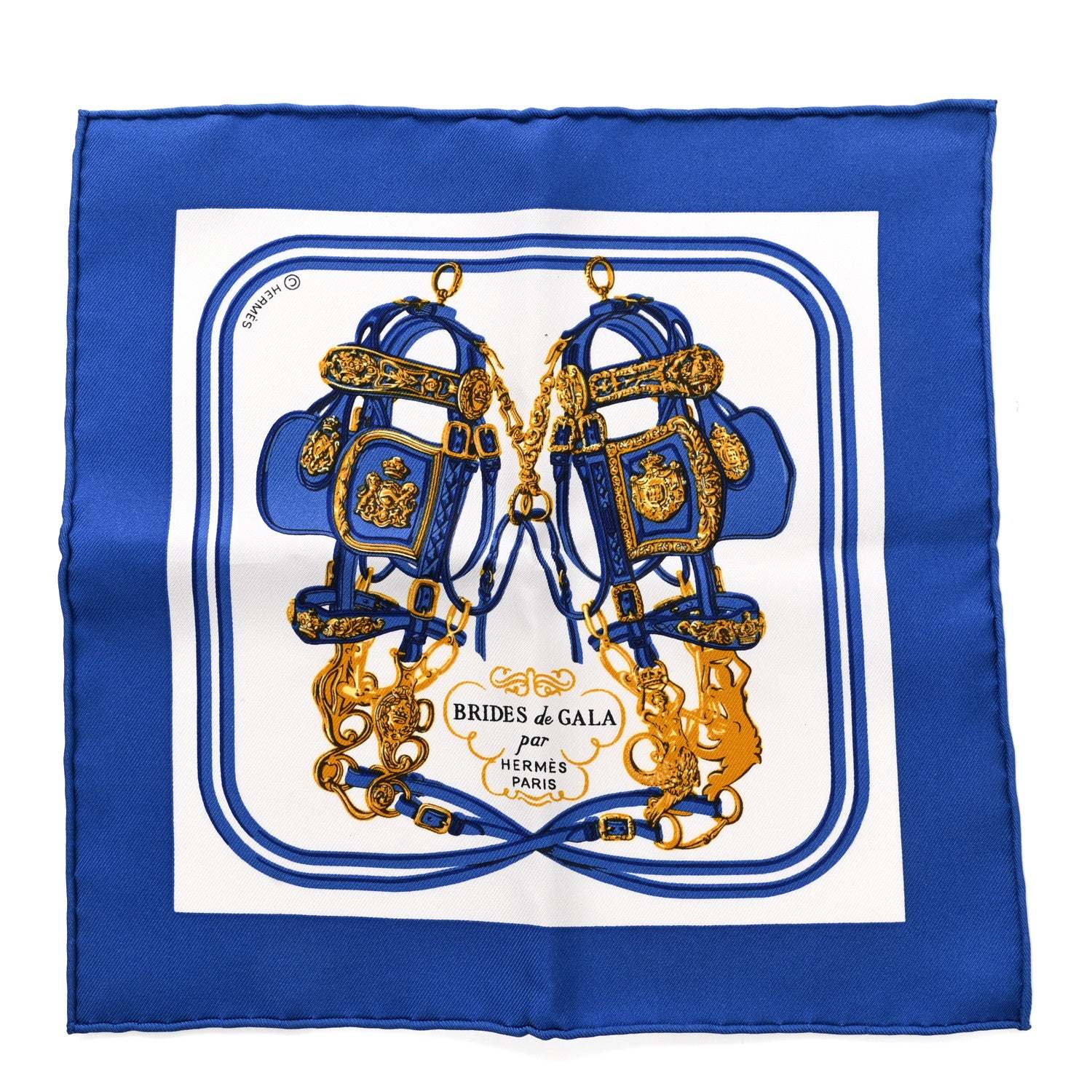 Hermes Silk Brides de Gala Nano Scarf 20 Bleu Vif White Or 1 of 4
