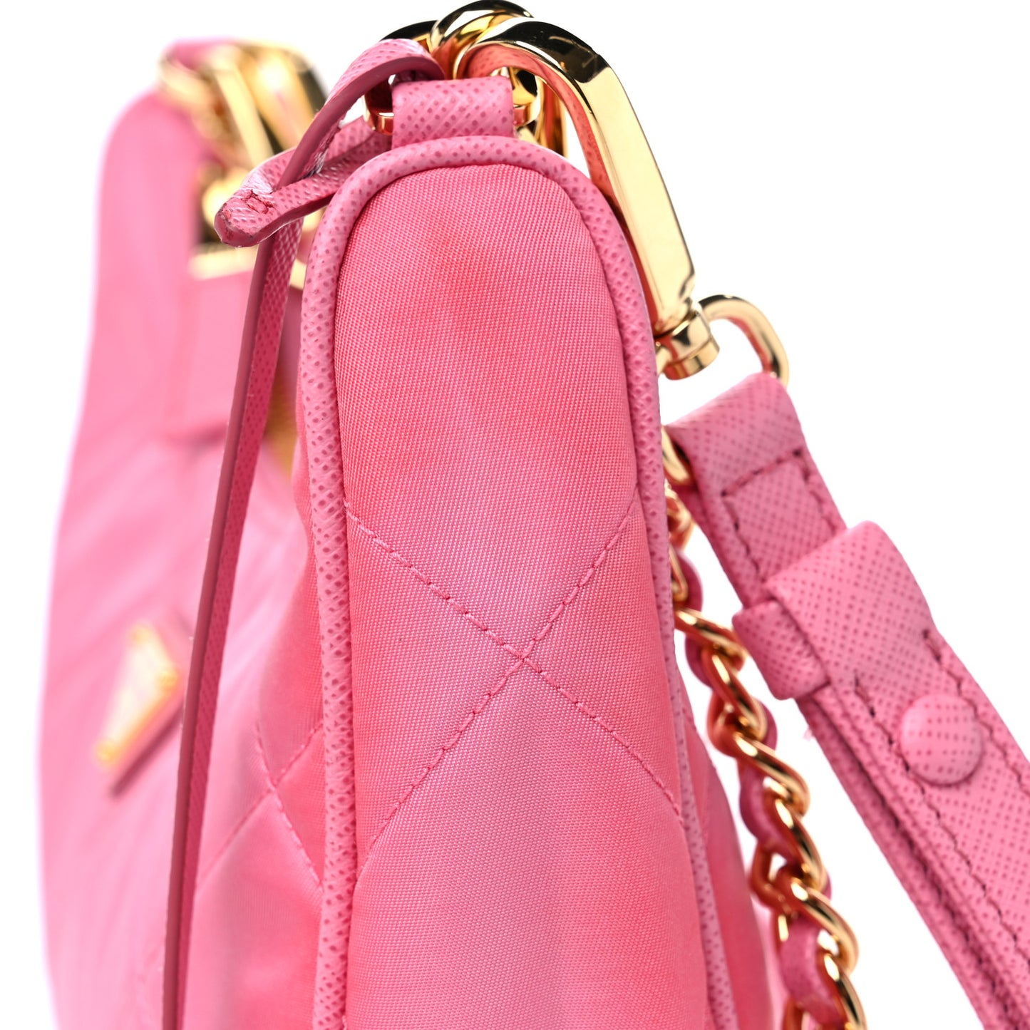 Re-Nylon Saffiano Stitched Mini Re-Edition 1995 Chaine Shoulder Bag Begonia