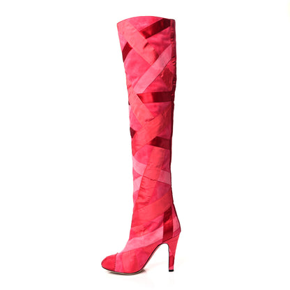 Chanel Suede Grosgrain Patchwork Over The Knee Boots 38 Pink 1 of 10