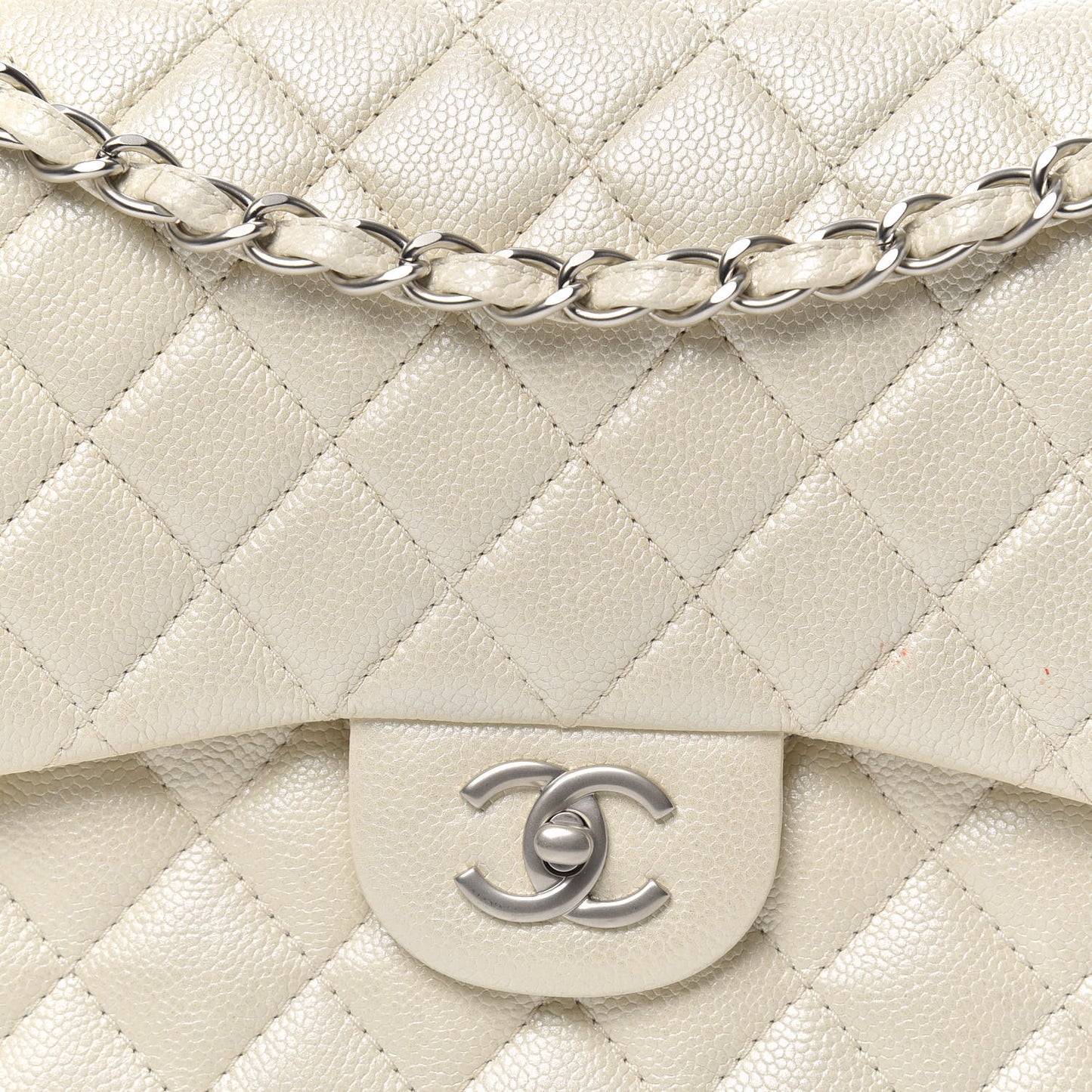 Pearly Caviar Quilted Jumbo Double Flap Dark White