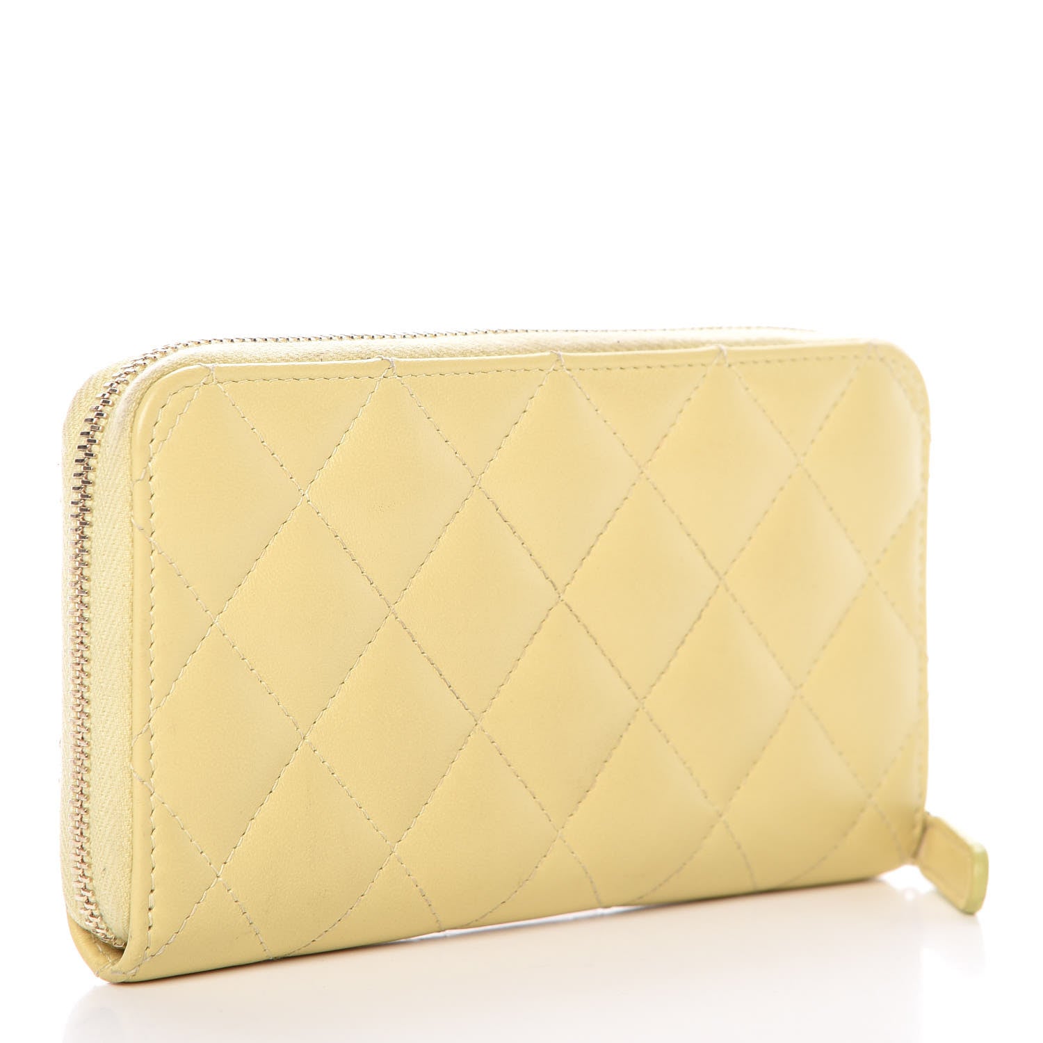 Chanel Lambskin Quilted Small Zip Around Wallet Yellow 3 of 13