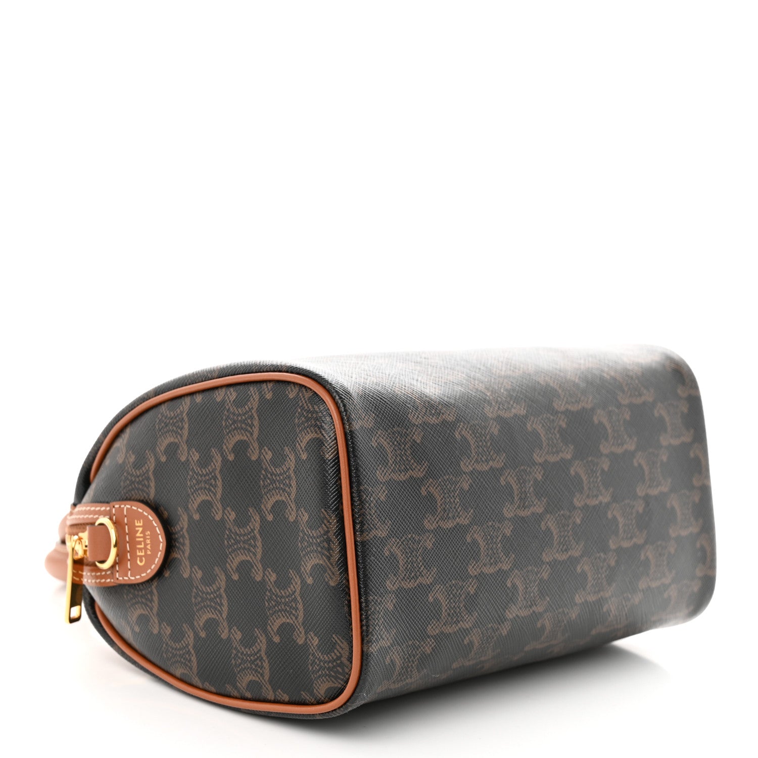 Celine Triomphe Canvas Calfskin Small Boston Bag Tan 4 of 9