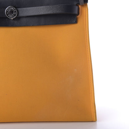 Hermes Vache Hunter Toile Herbag Zip 31 PM Jaune D'or Bleu Izmir Bleu Royale 9 of 9