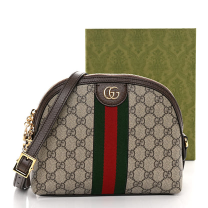 Gucci GG Supreme Monogram Textured Dollar Calfskin Web Small Ophidia Dome Shoulder Bag Beige Ebony New Acero 10 of 10