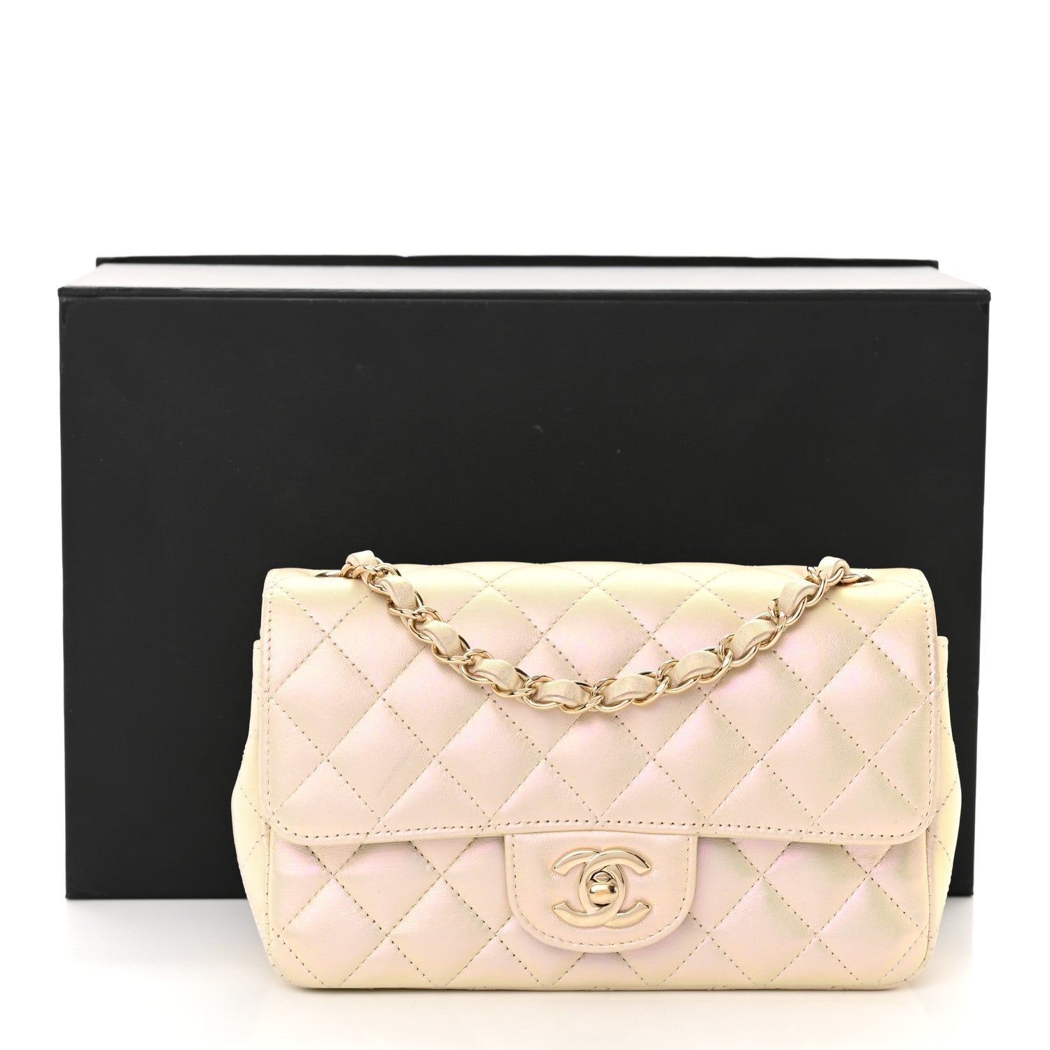 Chanel Iridescent Lambskin Quilted Mini Rectangular Flap Ivory 13 of 13