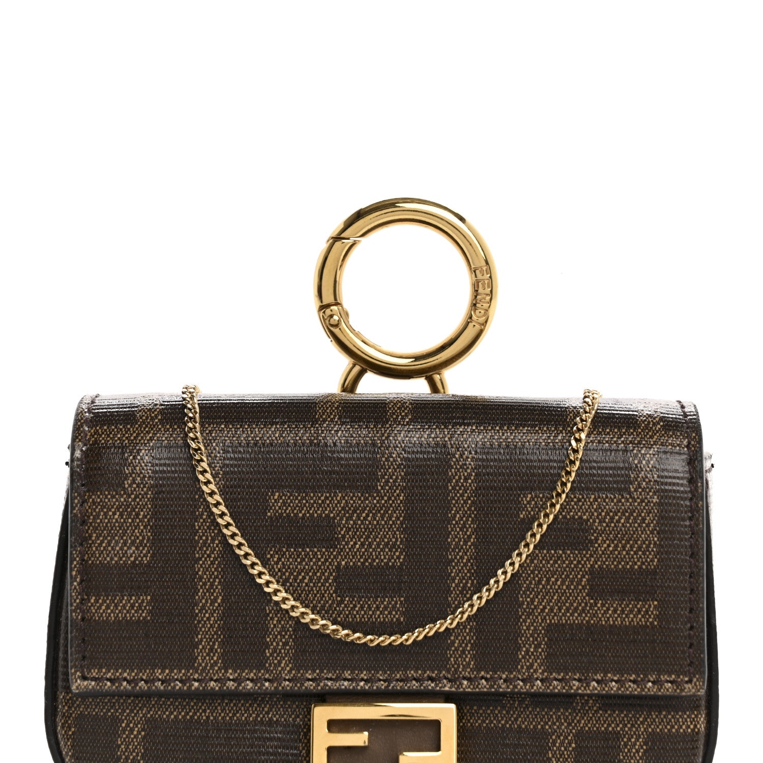 Fendi Glazed Fabric FF 1974 Nano Baguette Charm Mogano Panna 8 of 14
