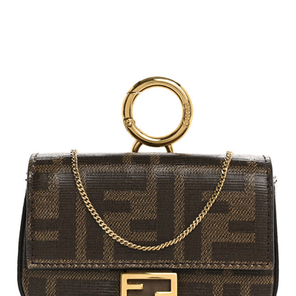 Fendi Glazed Fabric FF 1974 Nano Baguette Charm Mogano Panna 8 of 14