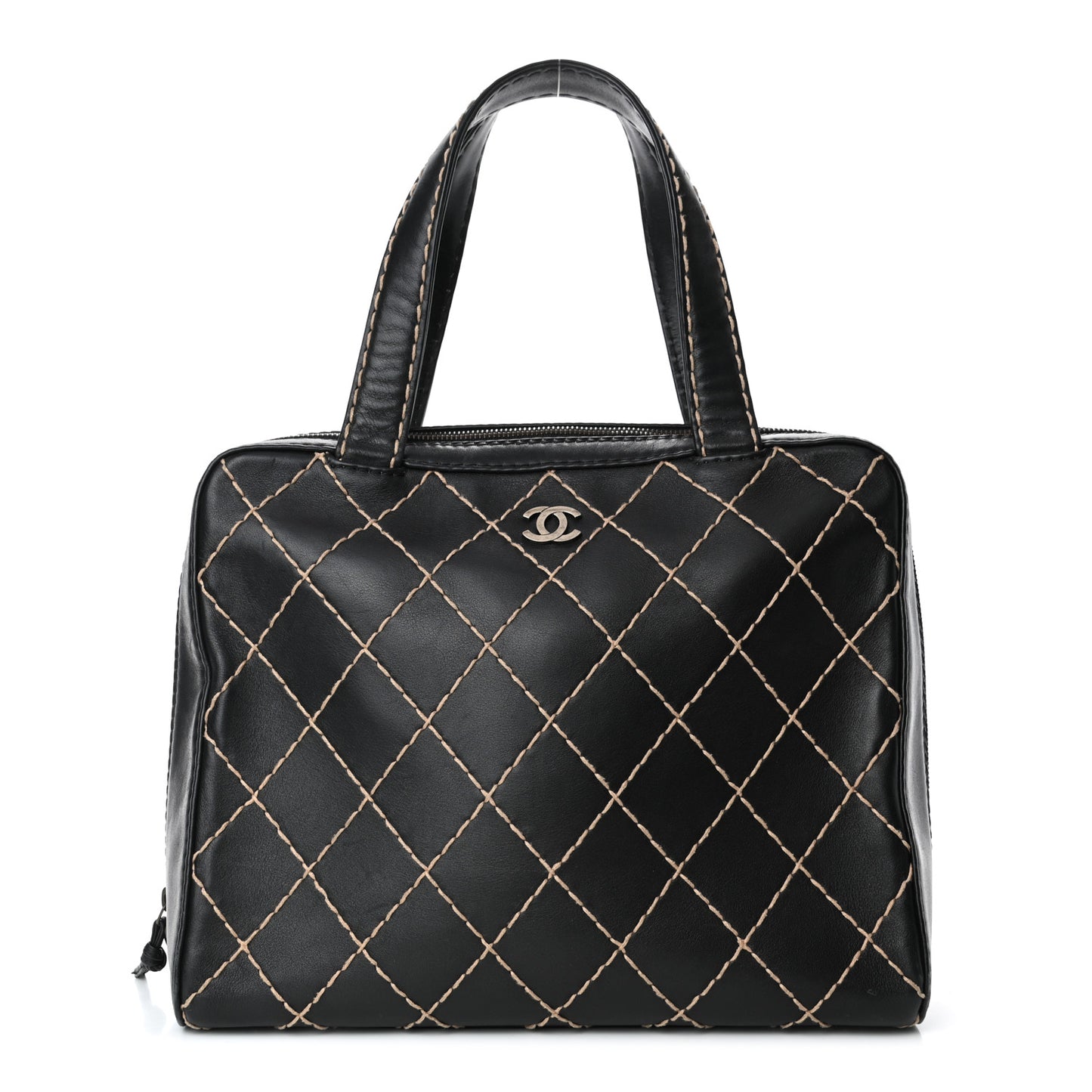 Calfskin Wild Stitch Vertical Top Handle Bag Black