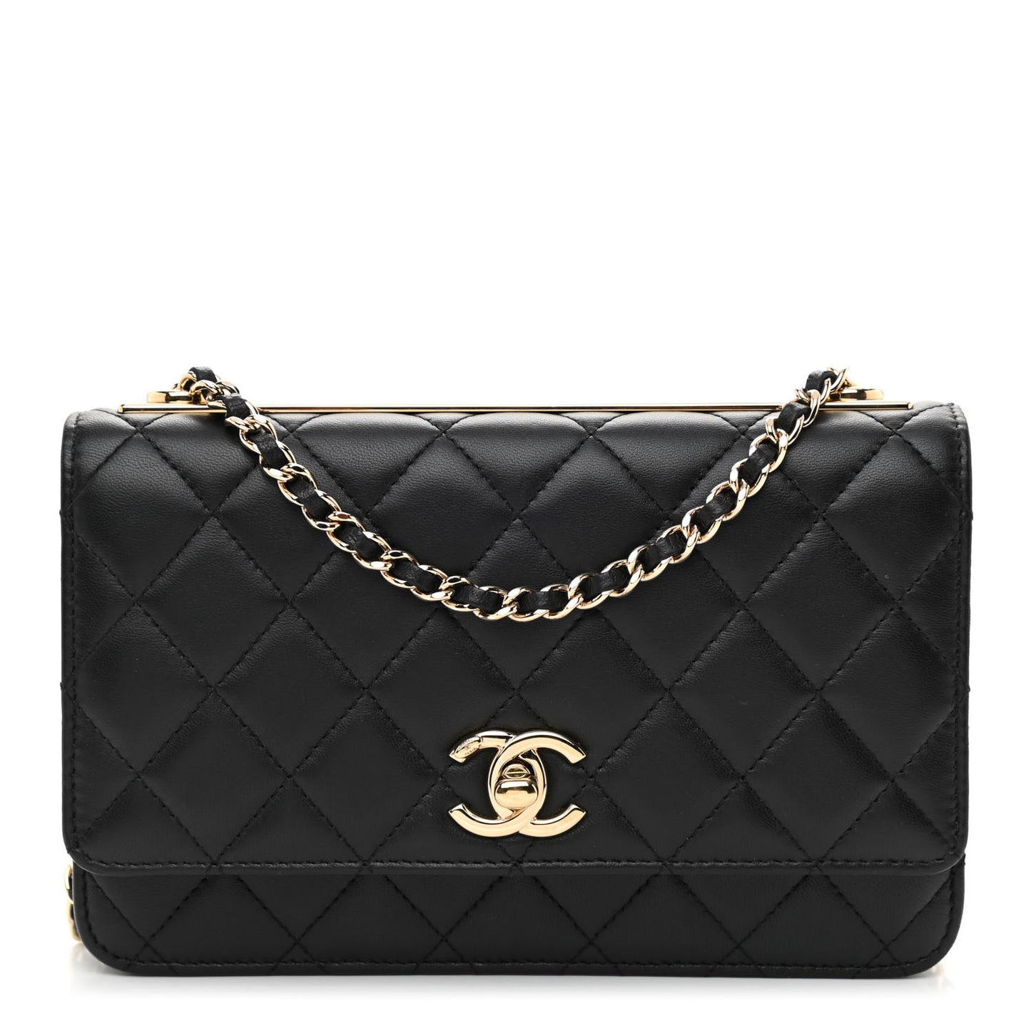 Lambskin Quilted Trendy CC Wallet On Chain WOC Black