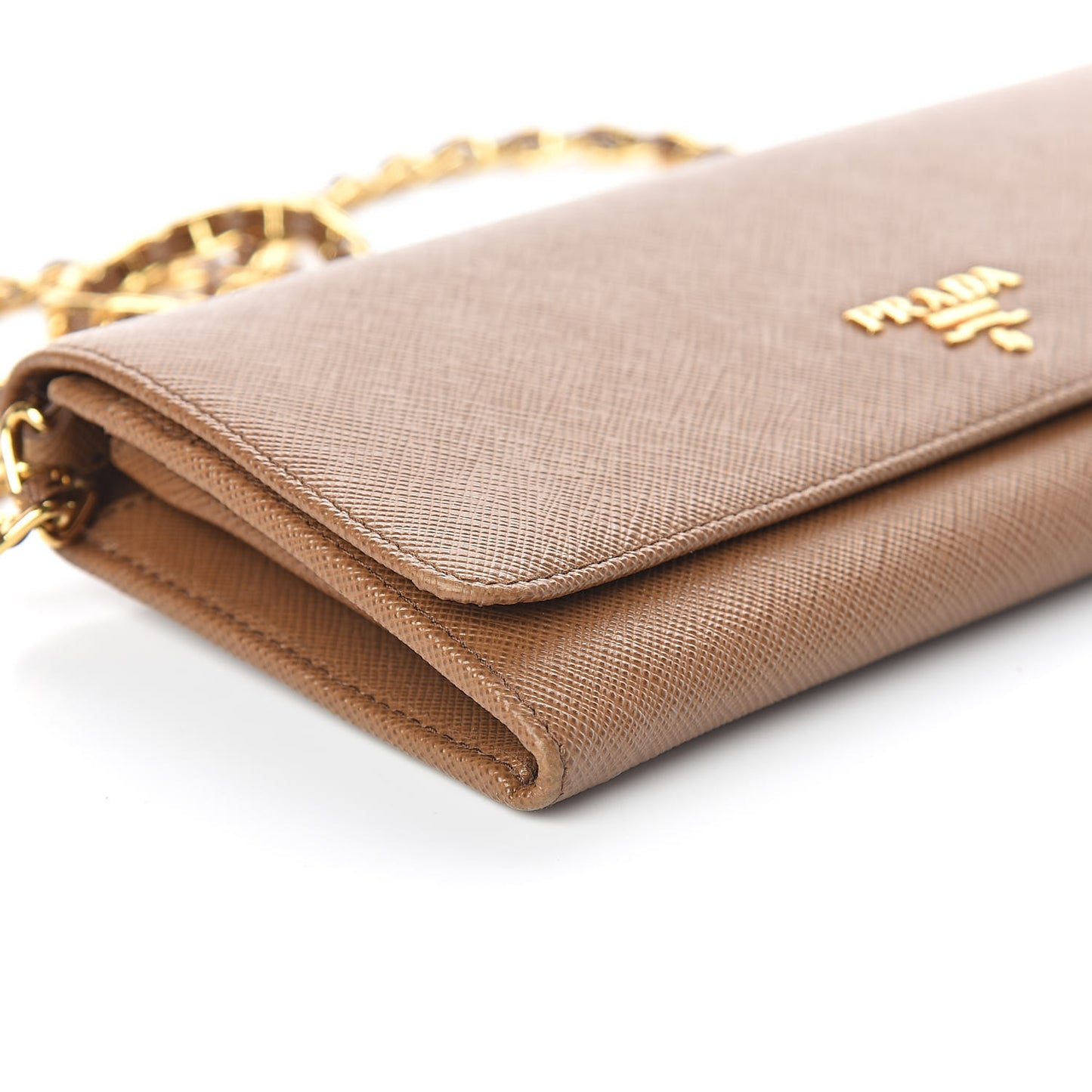 Saffiano Metal Chain Wallet Caramel