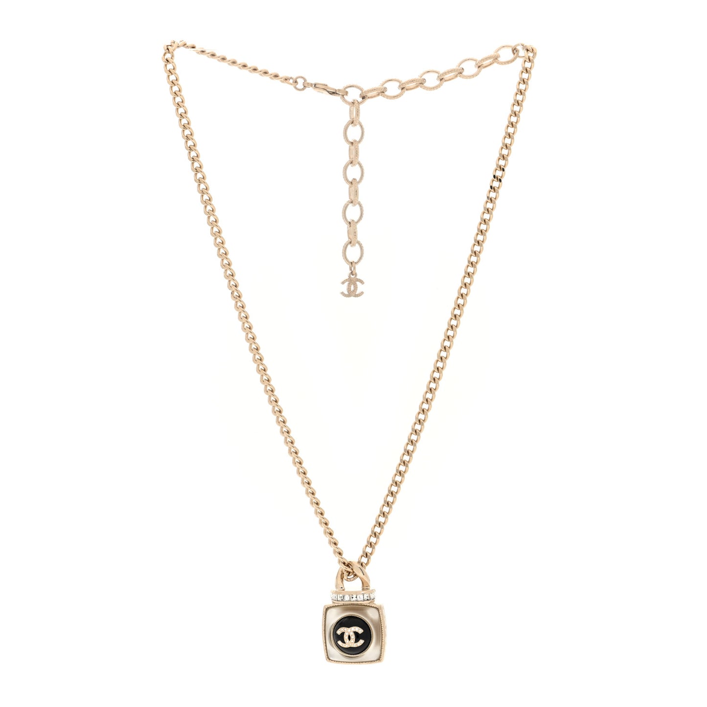 Crystal Resin CC Perfume Bottle Necklace Gold