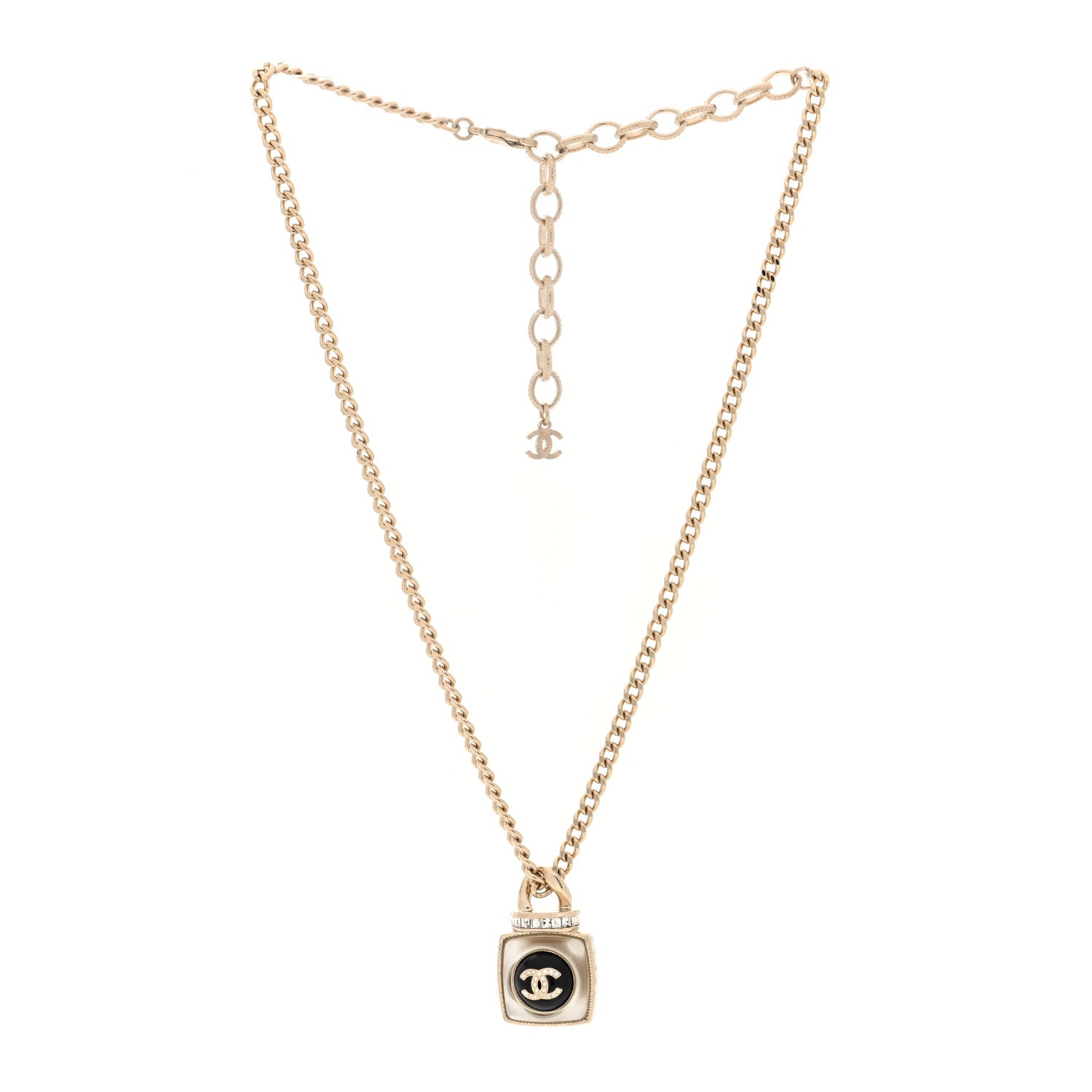 Chanel Crystal Resin CC Perfume Bottle Necklace Gold 3 of 4