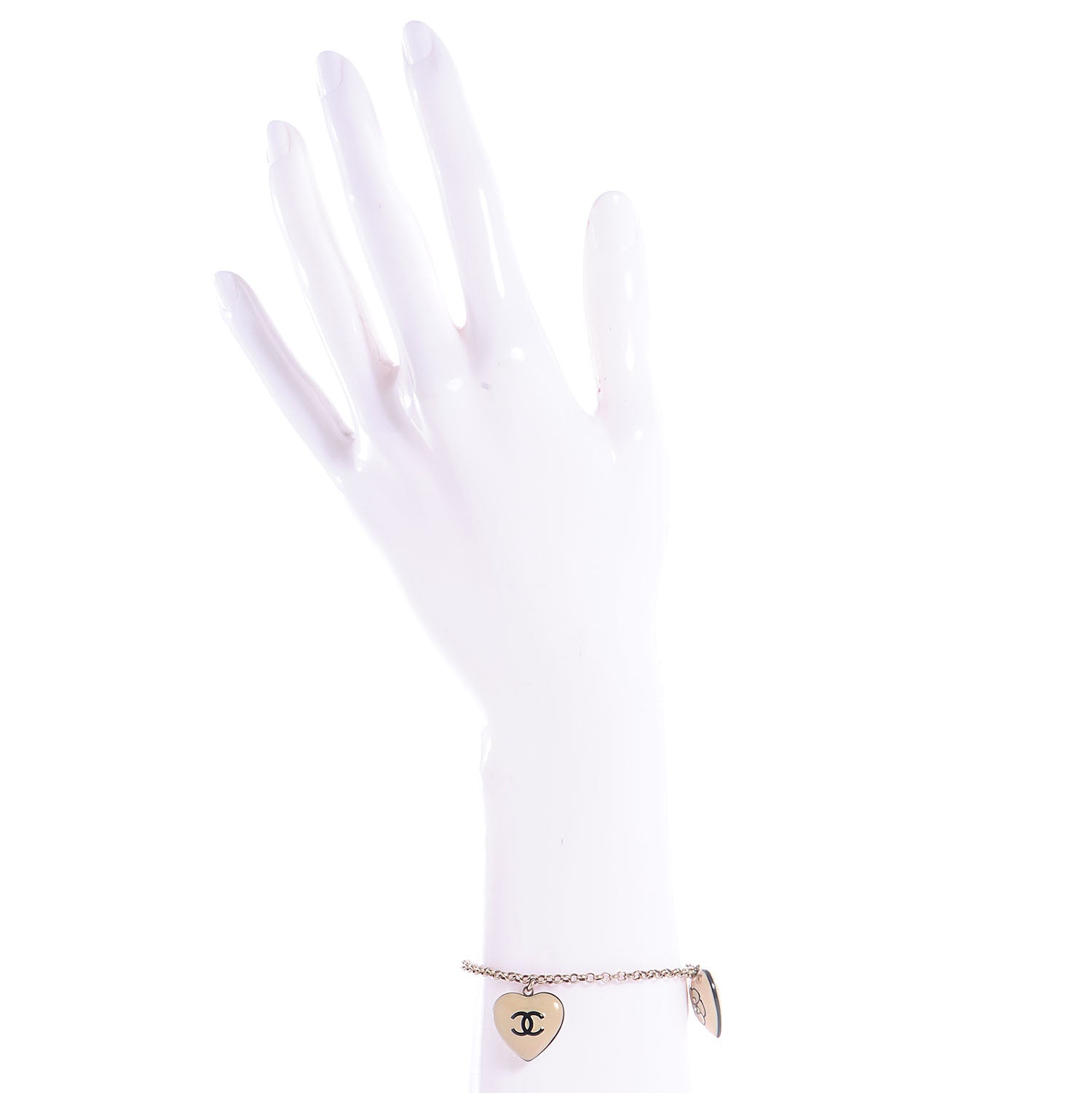 Chanel Enamel Heart CC Camellia Bow Charm Bracelet Silver 2 of 5