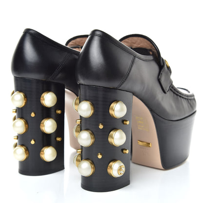 Gucci Malaga Kid Pearl Studded Vegas Platform Loafers 37.5 Black 4 of 9
