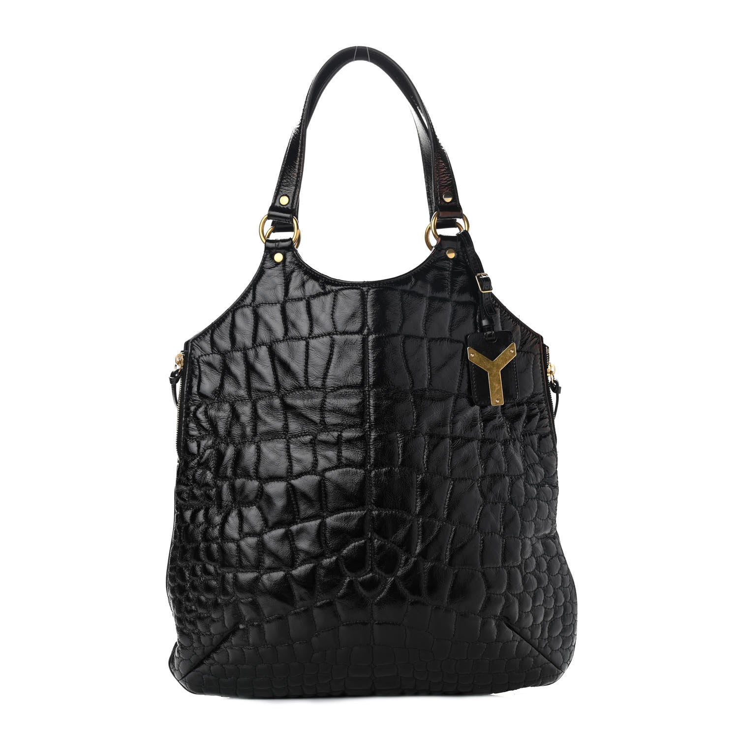 Saint Laurent Patent Crocodile Embossed Tribute Tote Black 1 of 13