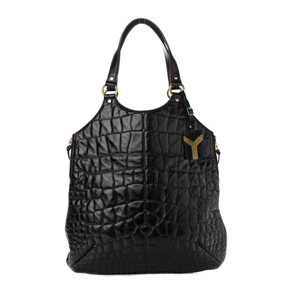 Saint Laurent Patent Crocodile Embossed Tribute Tote Black 1 of 13