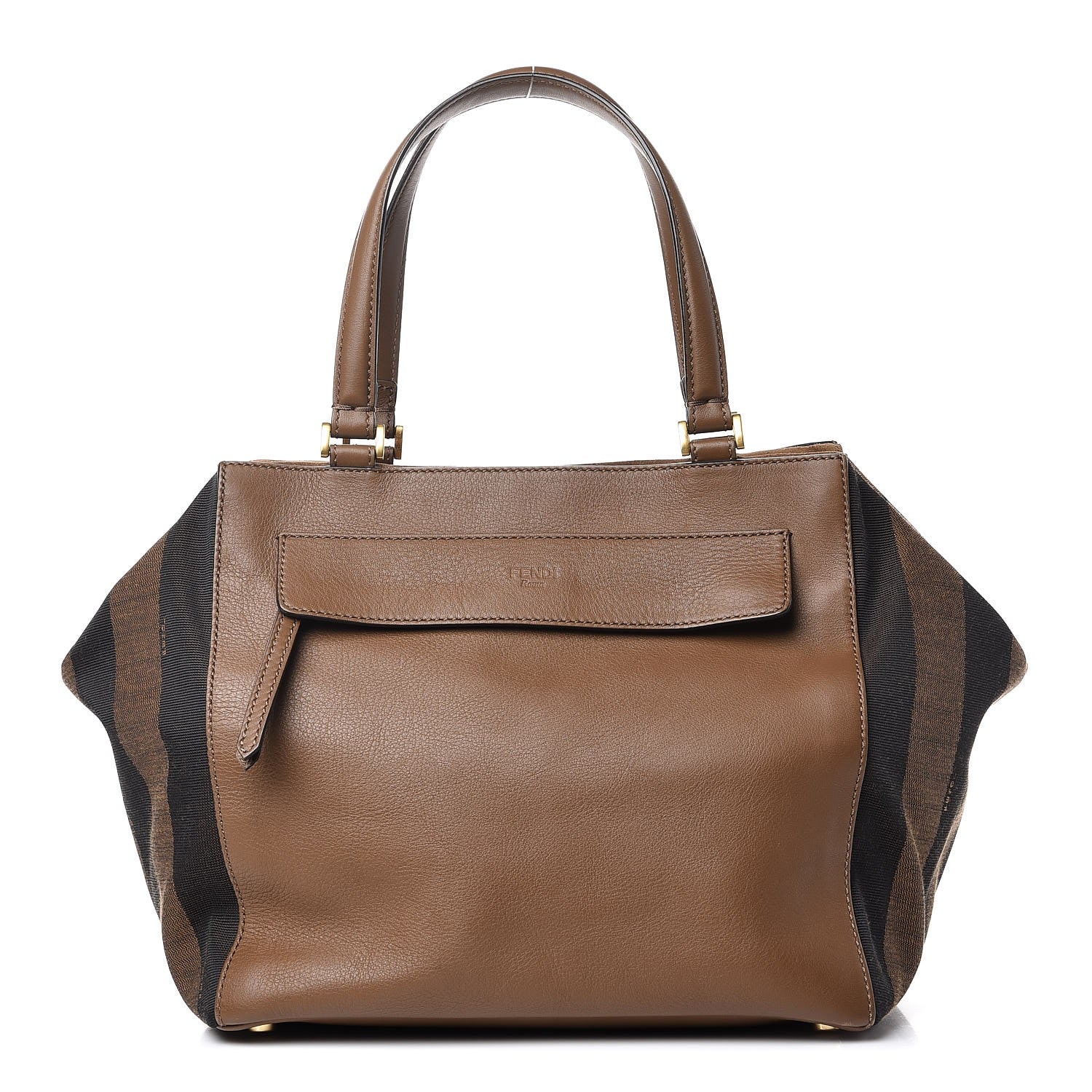 Fendi Pequin Vitello Magnetic Top Satchel Tobacco Foresta 1 of 11