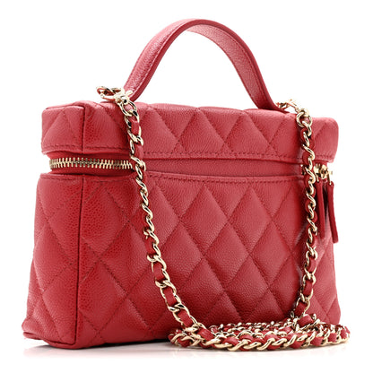 Chanel Caviar Quilted Top Handle Slim Vanity With Chain Red 3 of 12