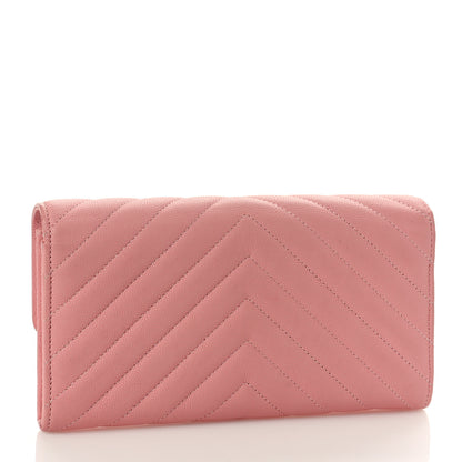 Chanel Caviar Chevron Quilted Large Gusset Flap Wallet Pink 3 of 9