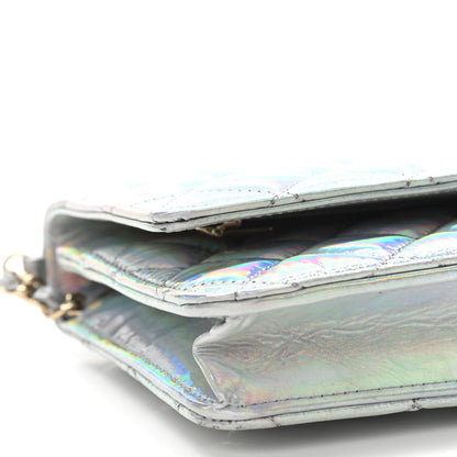 Chanel Iridescent Goatskin Quilted Wallet On Chain WOC Silver 10 of 14