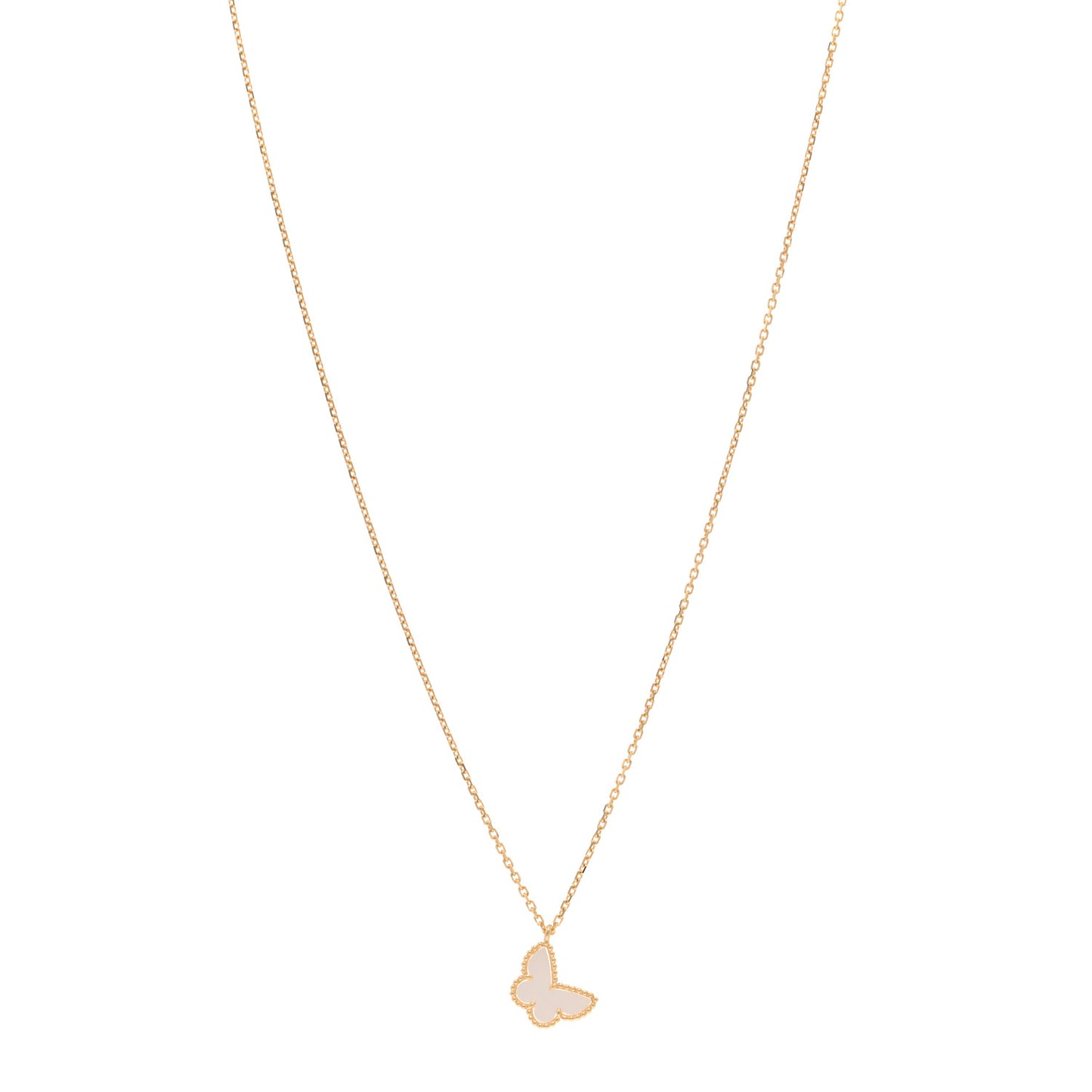 VAN CLEEF & ARPELS 18K Yellow Gold Mother of Pearl Sweet Alhambra Butterfly Pendant Necklace