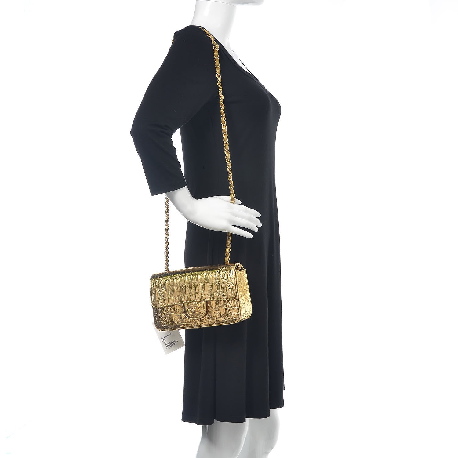 Chanel Metallic Calfskin Crocodile Embossed Cocodile Rectangular Mini Flap Gold 2 of 11