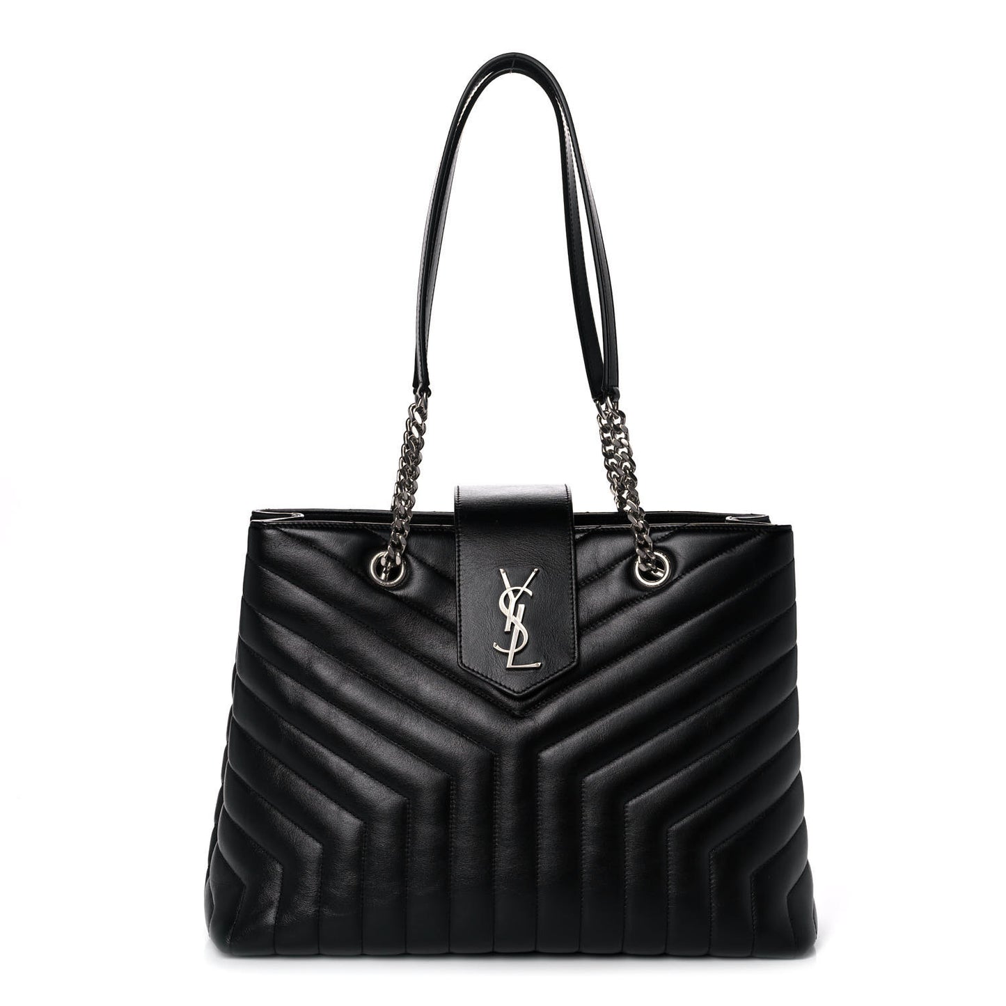 Calfskin Y Quilted Monogram Large Loulou Shopper Black