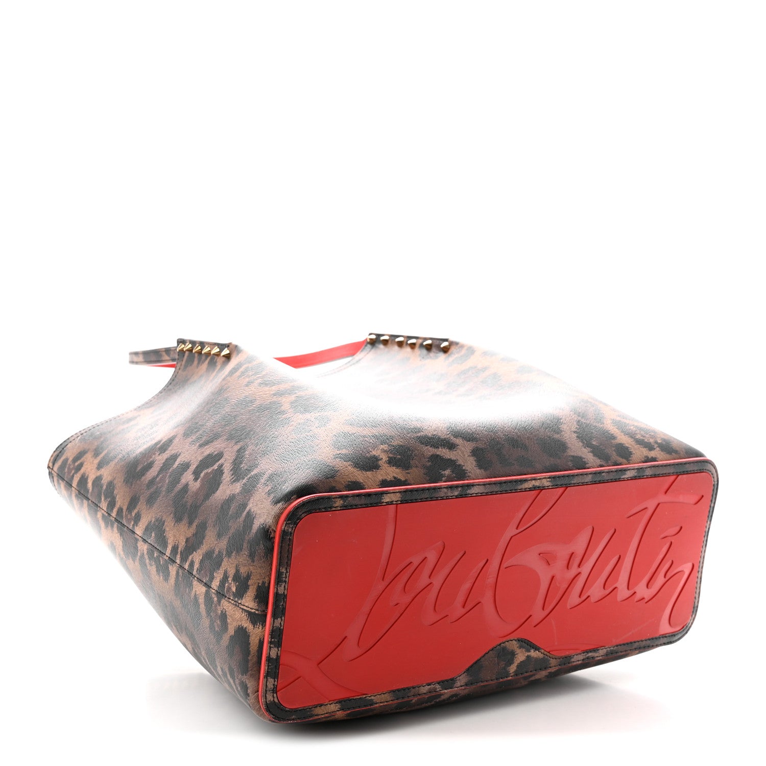 Christian Louboutin Calfskin Empire Leopard Print Spiked Large Cabarock Shopper Tote Brown 4 of 10