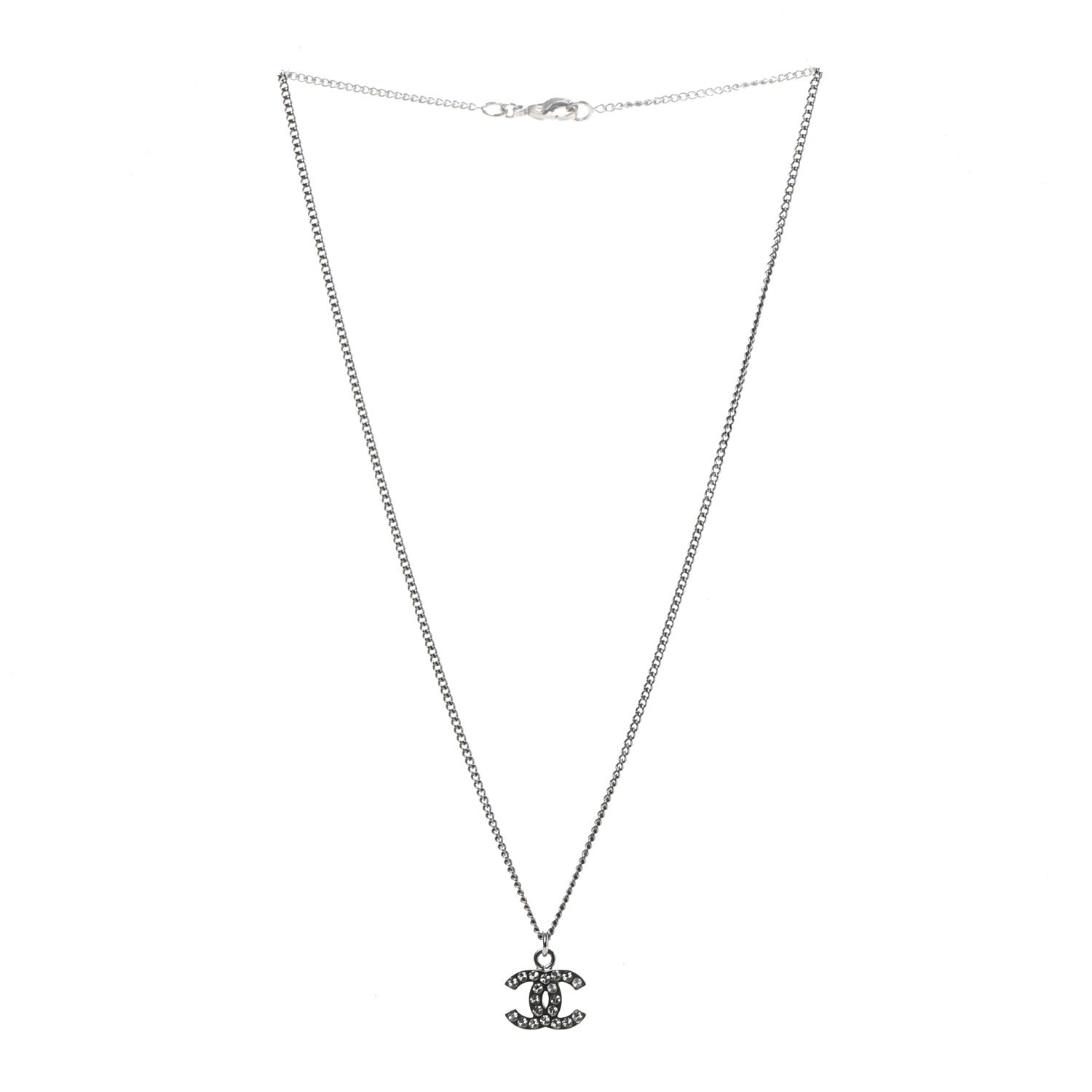 Chanel Crystal Timeless CC Necklace Silver 3 of 5