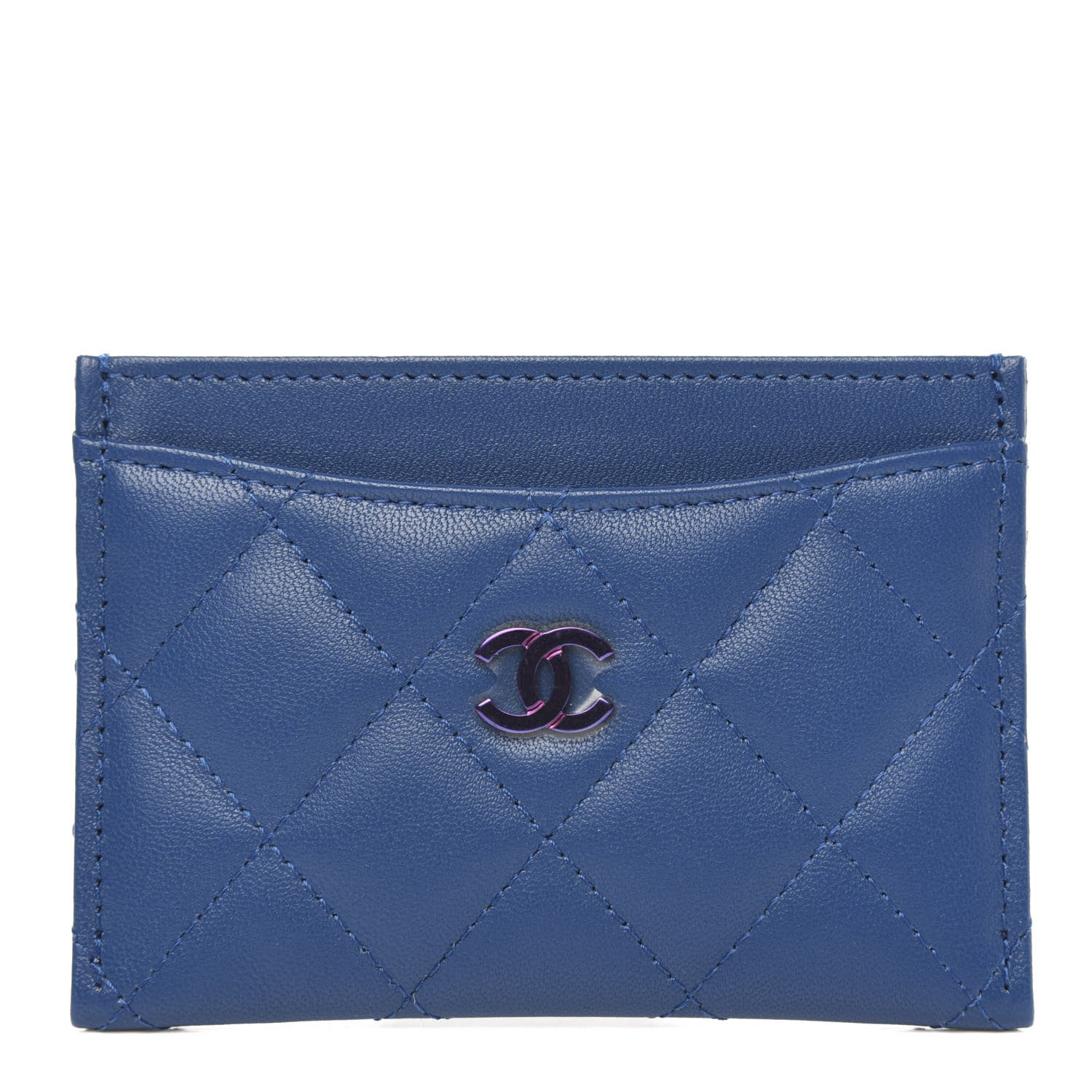 Chanel Lambskin Quilted Card Holder Blue Pink 1 of 9