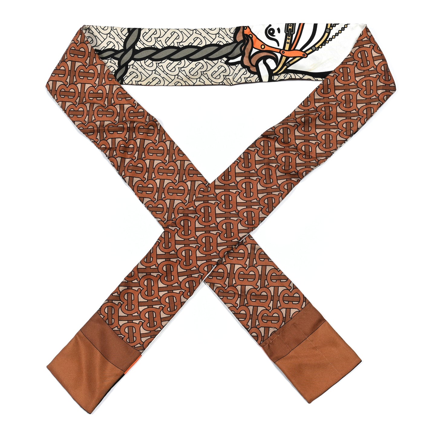 Silk Monogram Unicorn Print Skinny Scarf Brown Multicolor