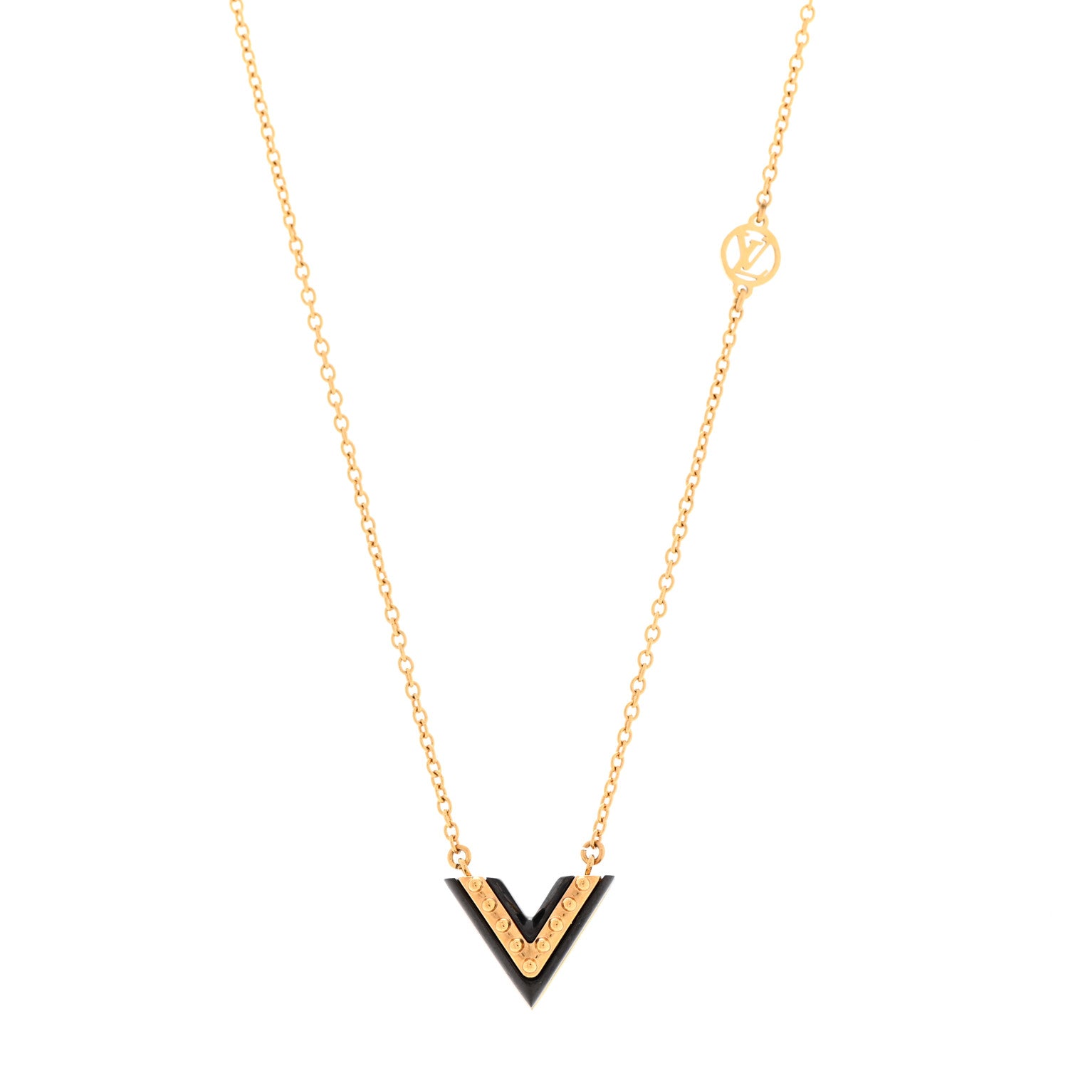 Louis Vuitton Essential Studded V Necklace Gold Black 1 of 7
