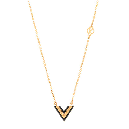 Louis Vuitton Essential Studded V Necklace Gold Black 1 of 7