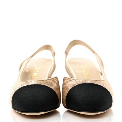 Chanel Sequin Grosgrain Cap Toe CC Slingback Pumps 36.5 Gold Black 2 of 9